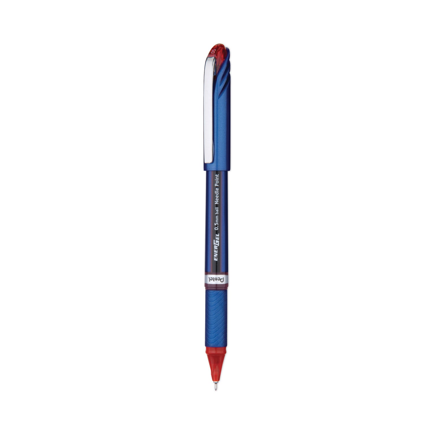 EnerGel NV Gel Pen, Stick, Fine 0.5 mm Needle Tip, Red Ink, Blue/Red Barrel, Dozen -
