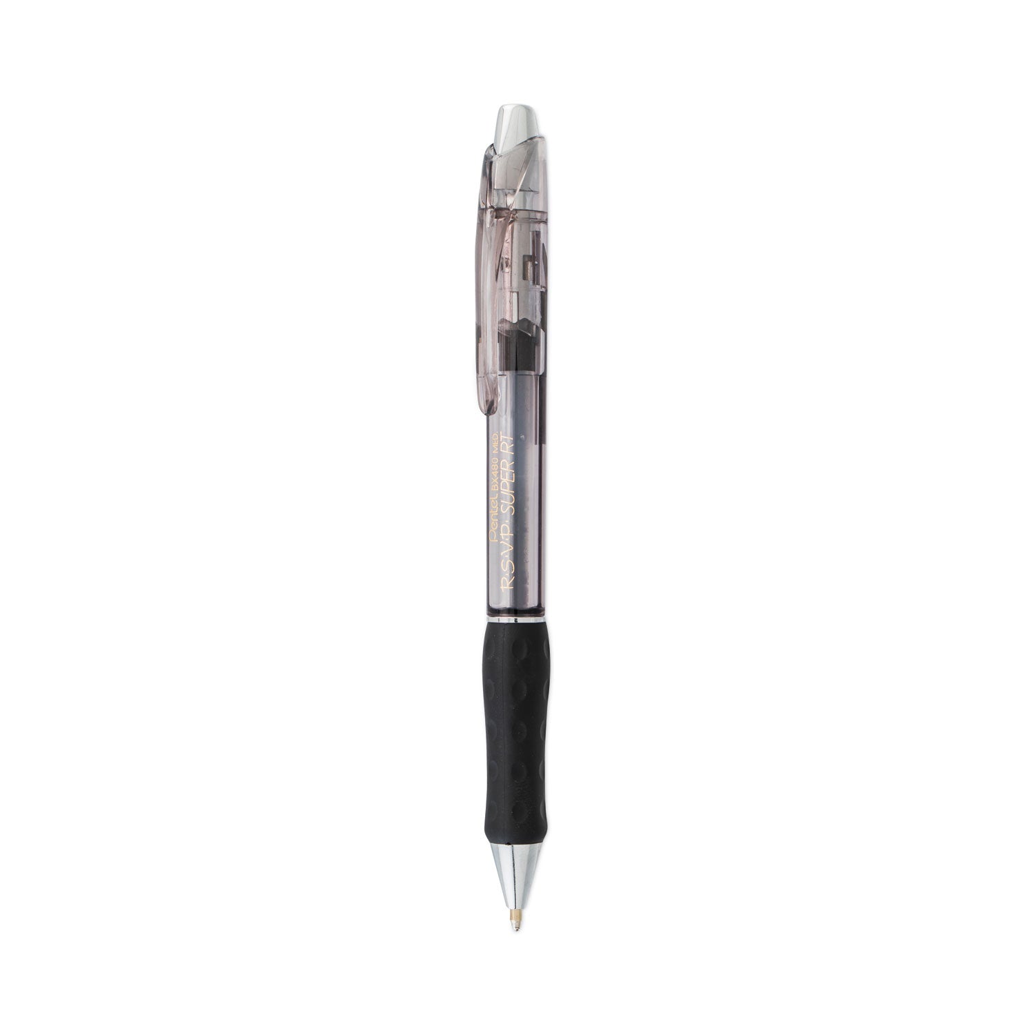 rsvp-super-rt-ballpoint-pen-retractable-medium-1-mm-black-ink-clear-black-barrel-dozen_penbx480a - 1