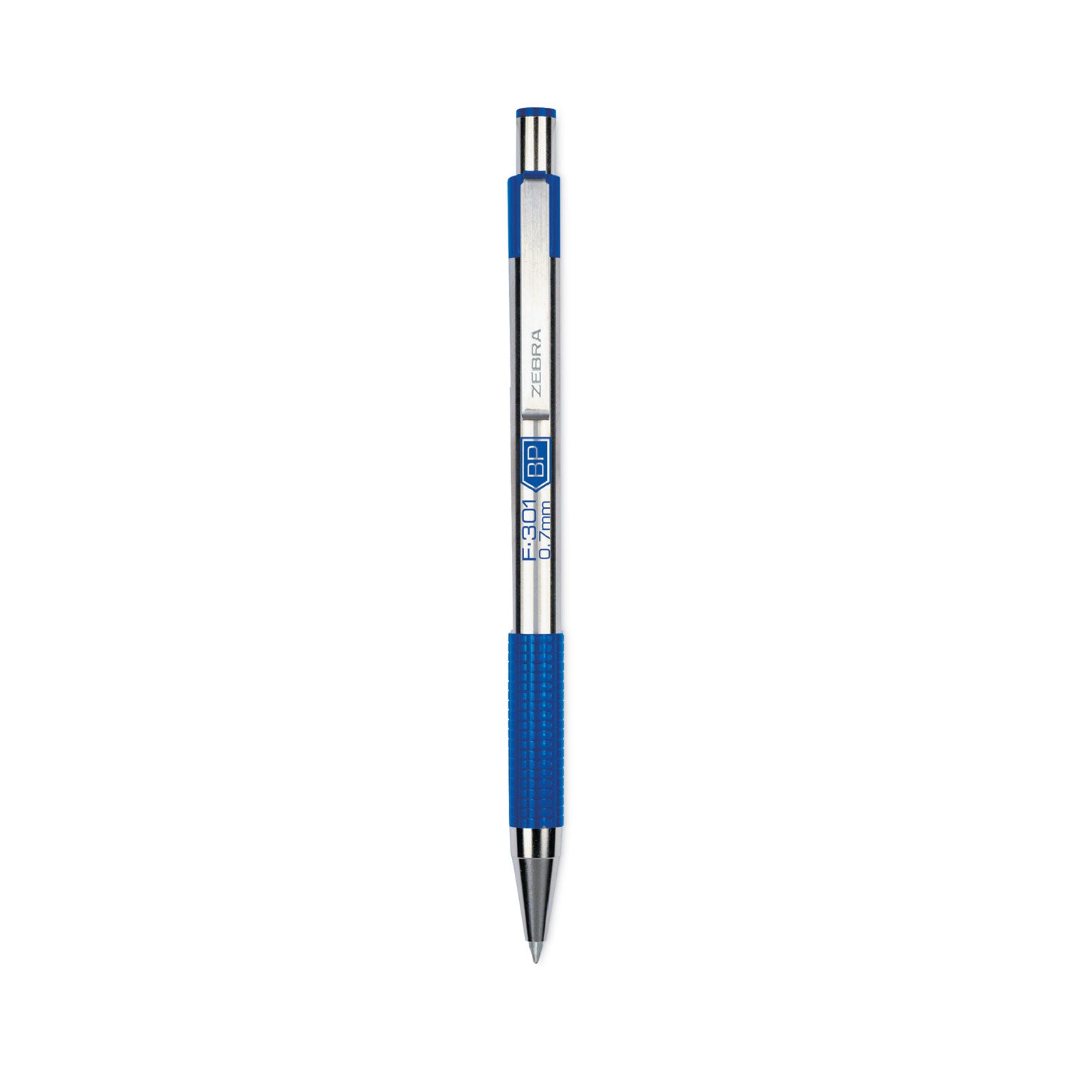 F-301 Ballpoint Pen, Retractable, Fine 0.7 mm, Blue Ink, Stainless Steel/Blue Barrel, 2/Pack -