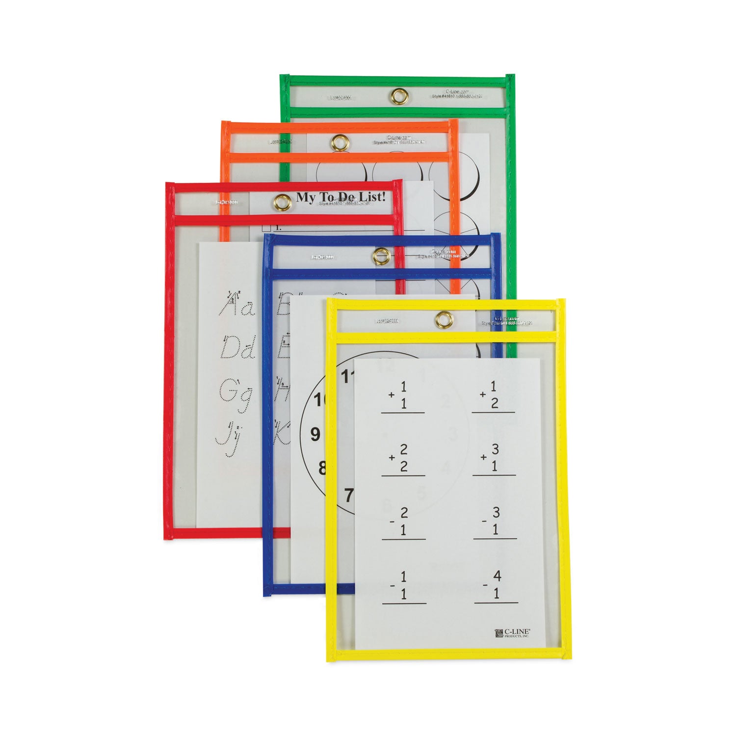 Reusable Dry Erase Pockets, 6 x 9, Assorted Primary Colors, 10/Pack -