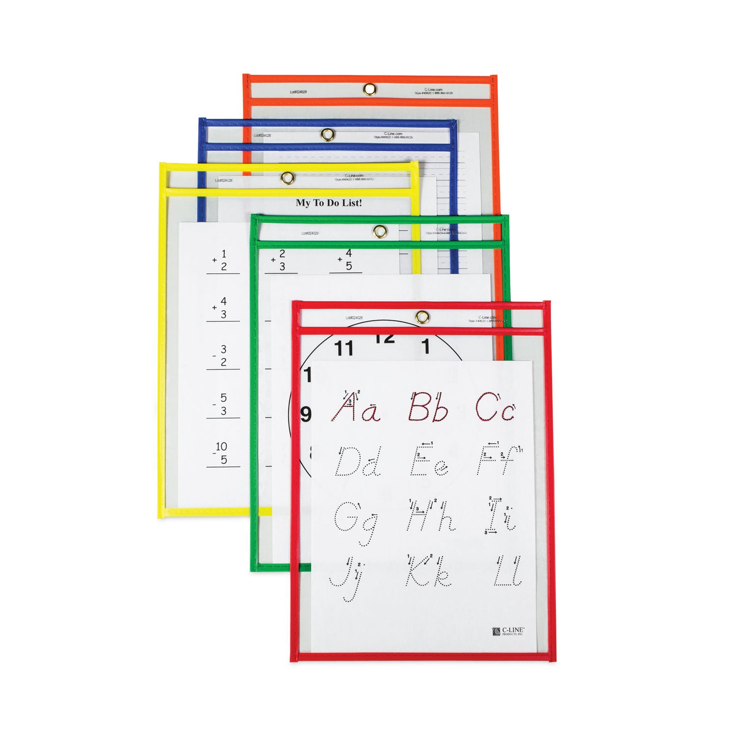 Reusable Dry Erase Pockets, 9 x 12, Assorted Primary Colors, 25/Box -