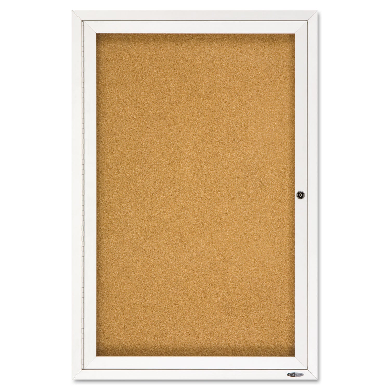 Enclosed Indoor Cork Bulletin Board with One Hinged Door, 24 x 36, Tan Surface, Silver Aluminum Frame -