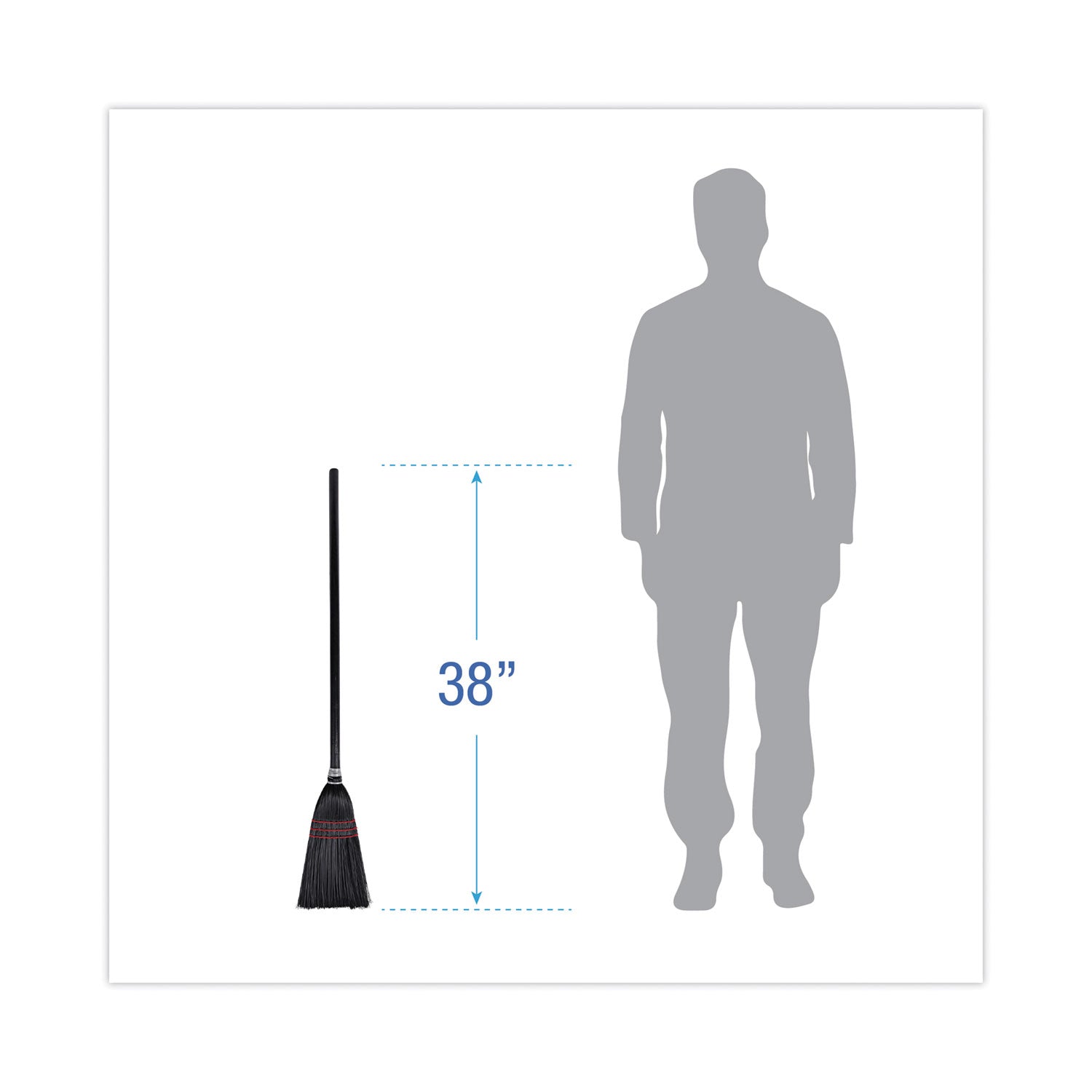 Flag Tipped Poly Lobby Brooms, Flag Tipped Poly Bristles, 38" Overall Length, Natural/Black, 12/Carton -
