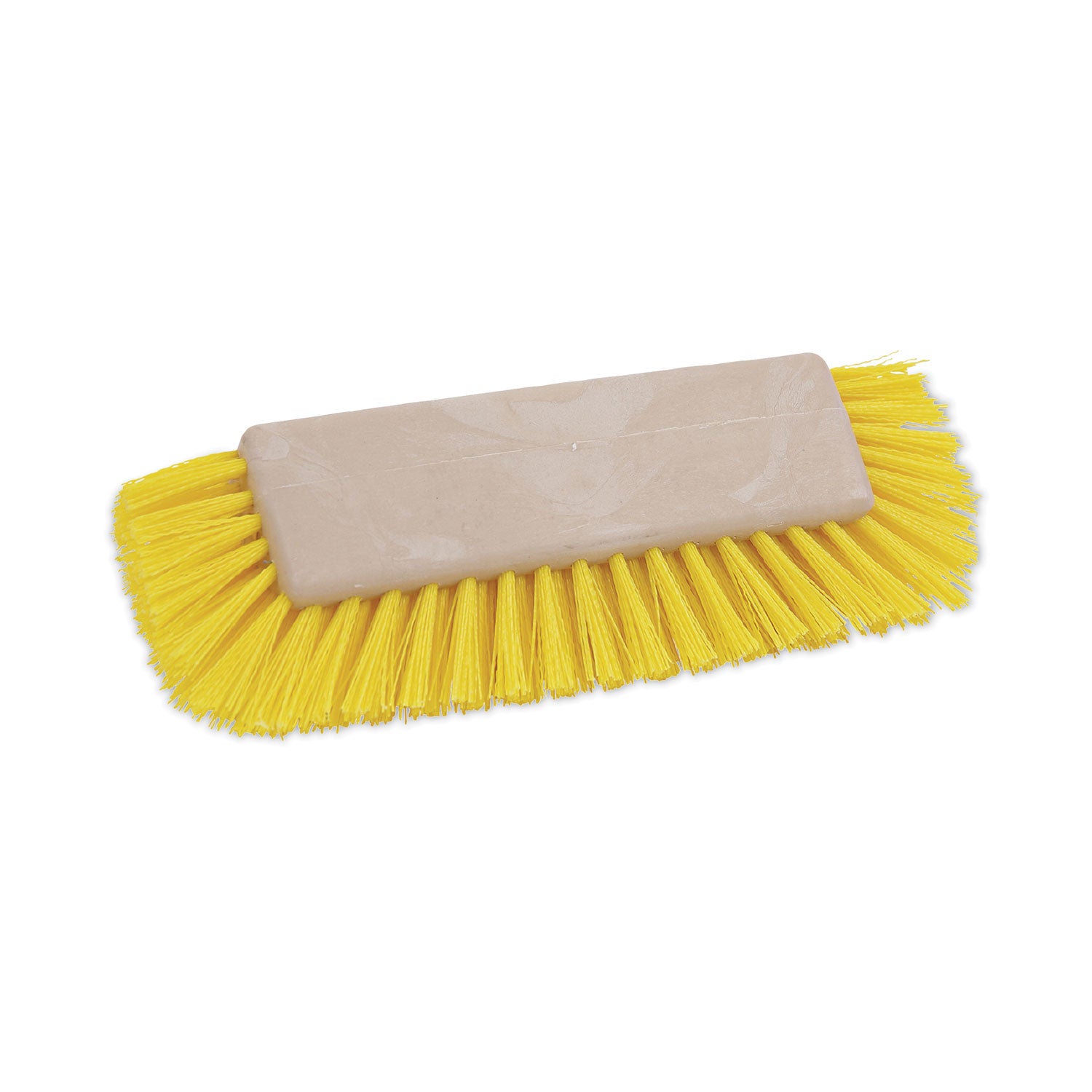 Dual-Surface Scrub Brush, Yellow Polypropylene Bristles, 10" Brush, Plastic Handle -