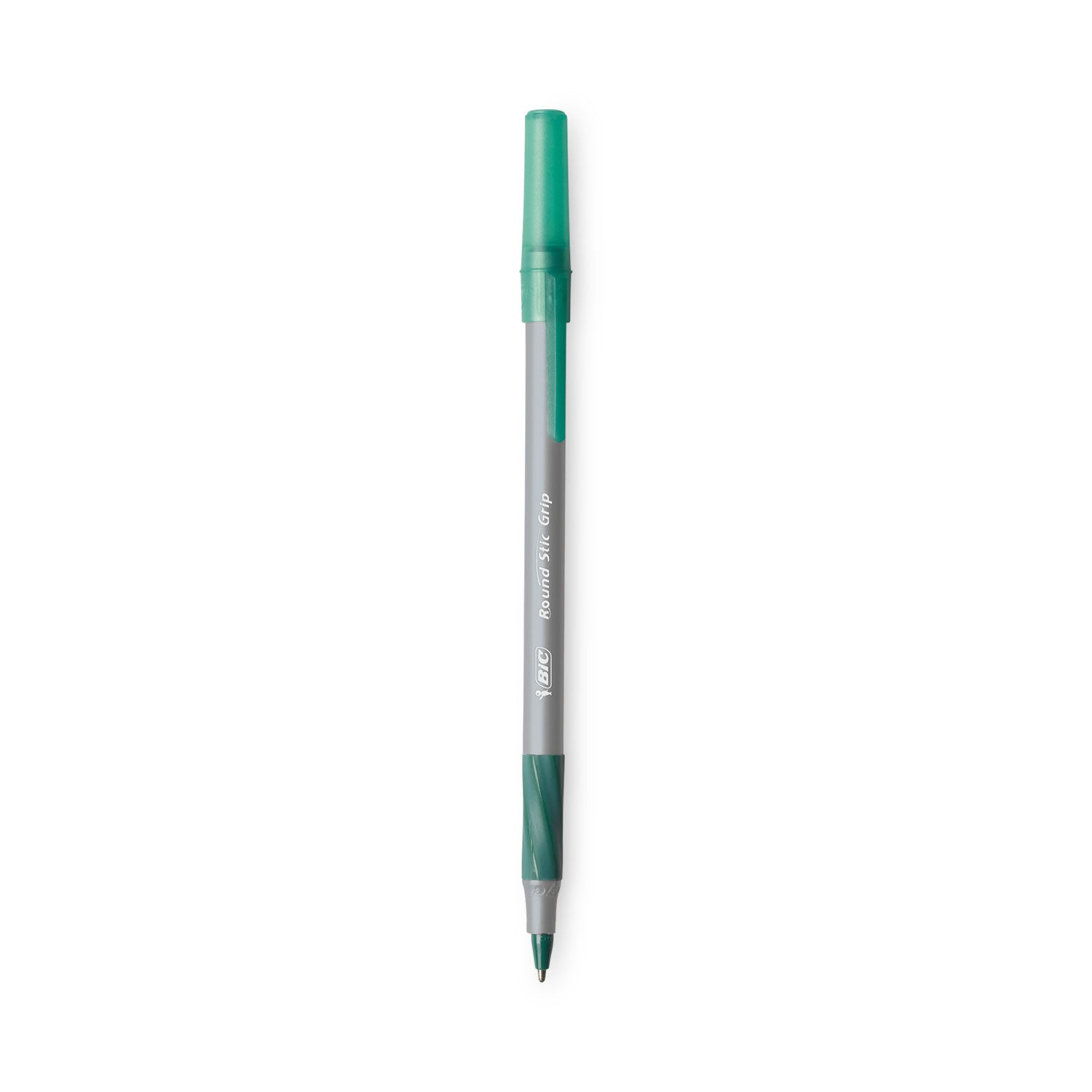 Round Stic Grip Xtra Comfort Ballpoint Pen, Easy-Glide, Stick, Medium 1.2 mm, Green Ink, Gray/Green Barrel, Dozen -