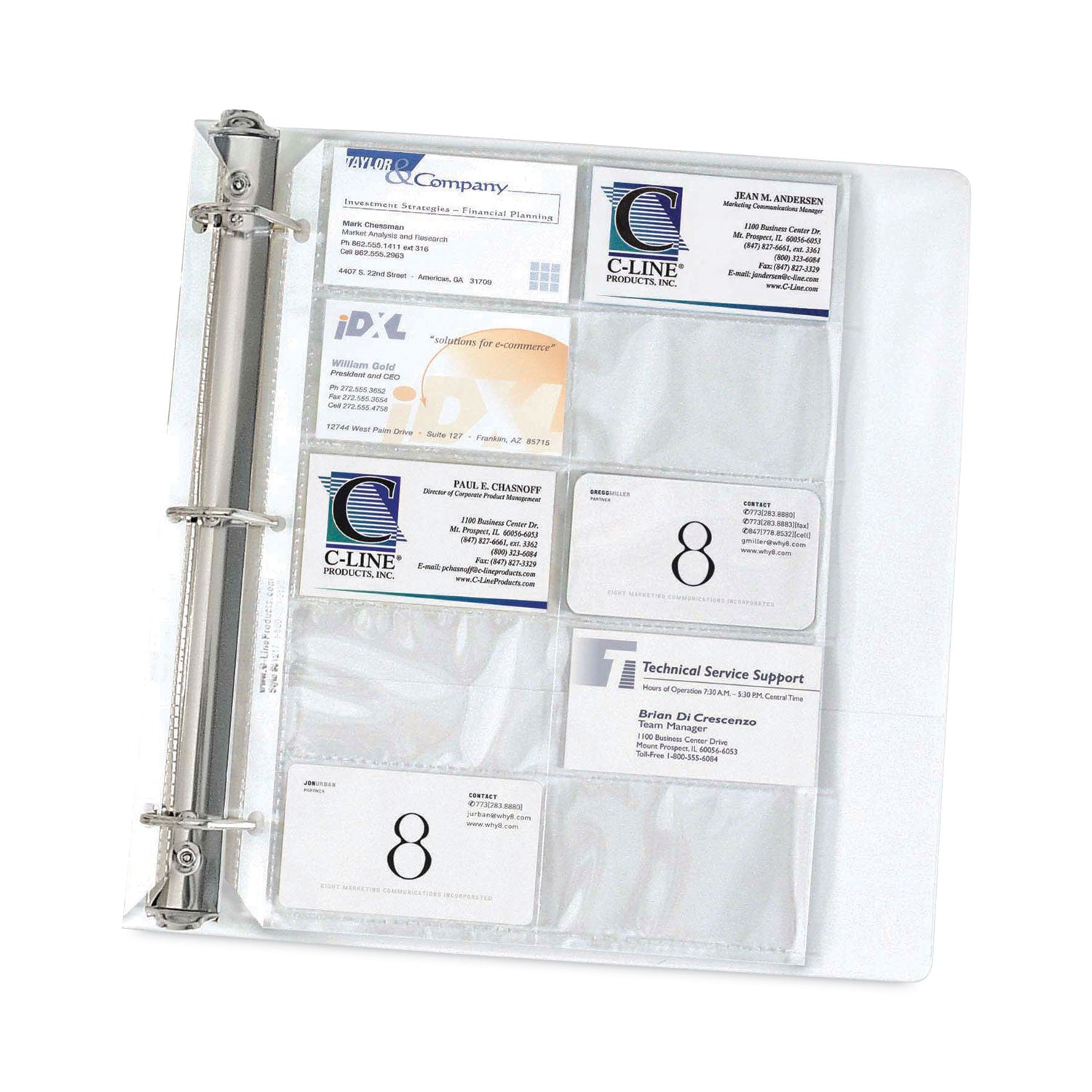 Business Card Binder Pages, For 2 x 3.5 Cards, Clear, 20 Cards/Sheet, 10 Sheets/Pack -