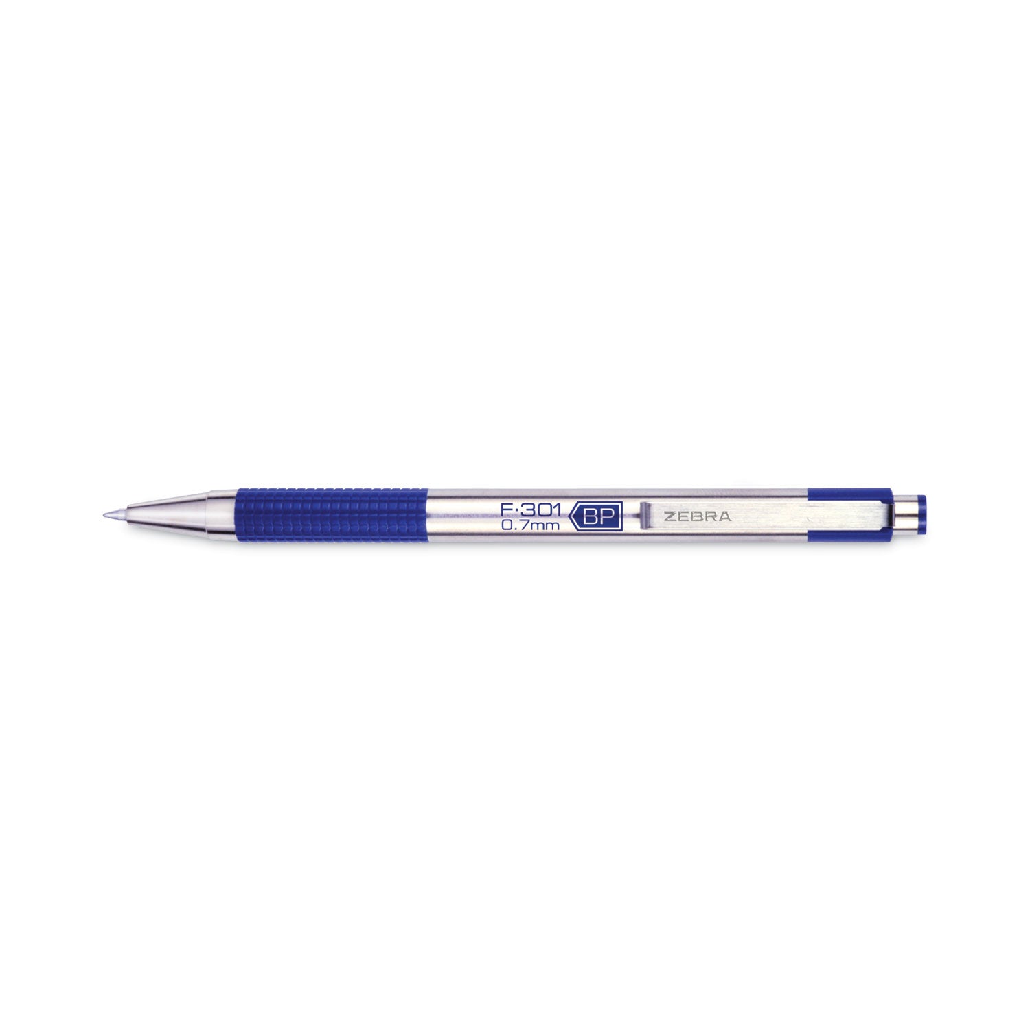 F-301 Ballpoint Pen, Retractable, Fine 0.7 mm, Blue Ink, Stainless Steel/Blue Barrel -