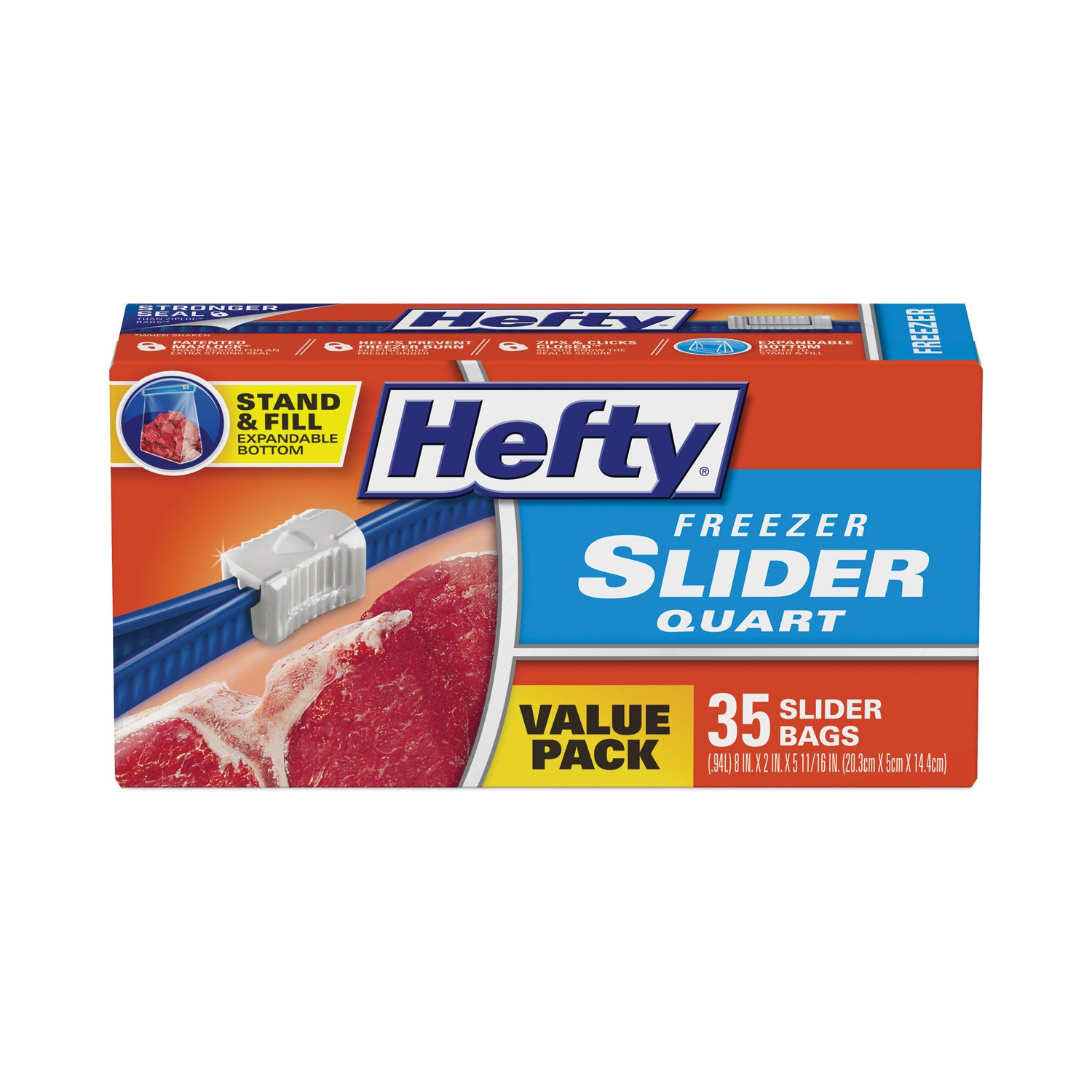 One Zip Slider Bags, Freezer, 1qt, 2.5 mil, Clear, 35/Box, Sold as 1 Box, 35 Each per Box - 2