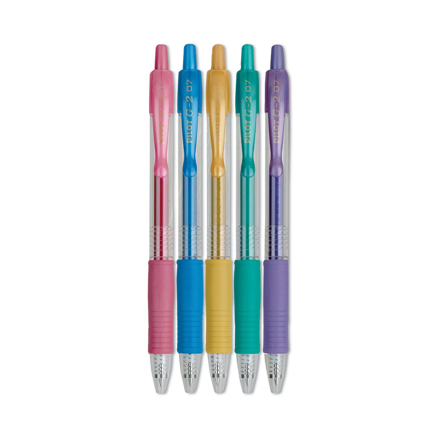 g2-metallics-gel-pen-retractable-fine-07-mm-assorted-metallic-ink-colors-assorted-barrel-colors-5-pack_pil34404 - 2