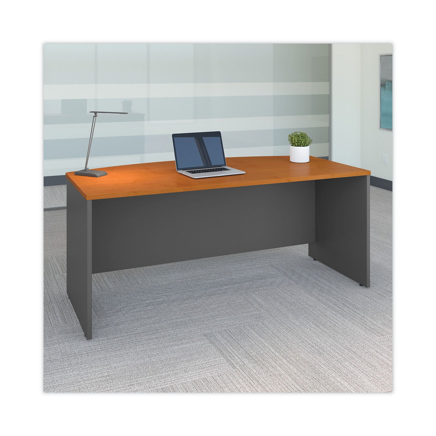 Series C Collection Bow Front Desk, 71.13" x 36.13" x 29.88", Natural Cherry/Graphite Gray -