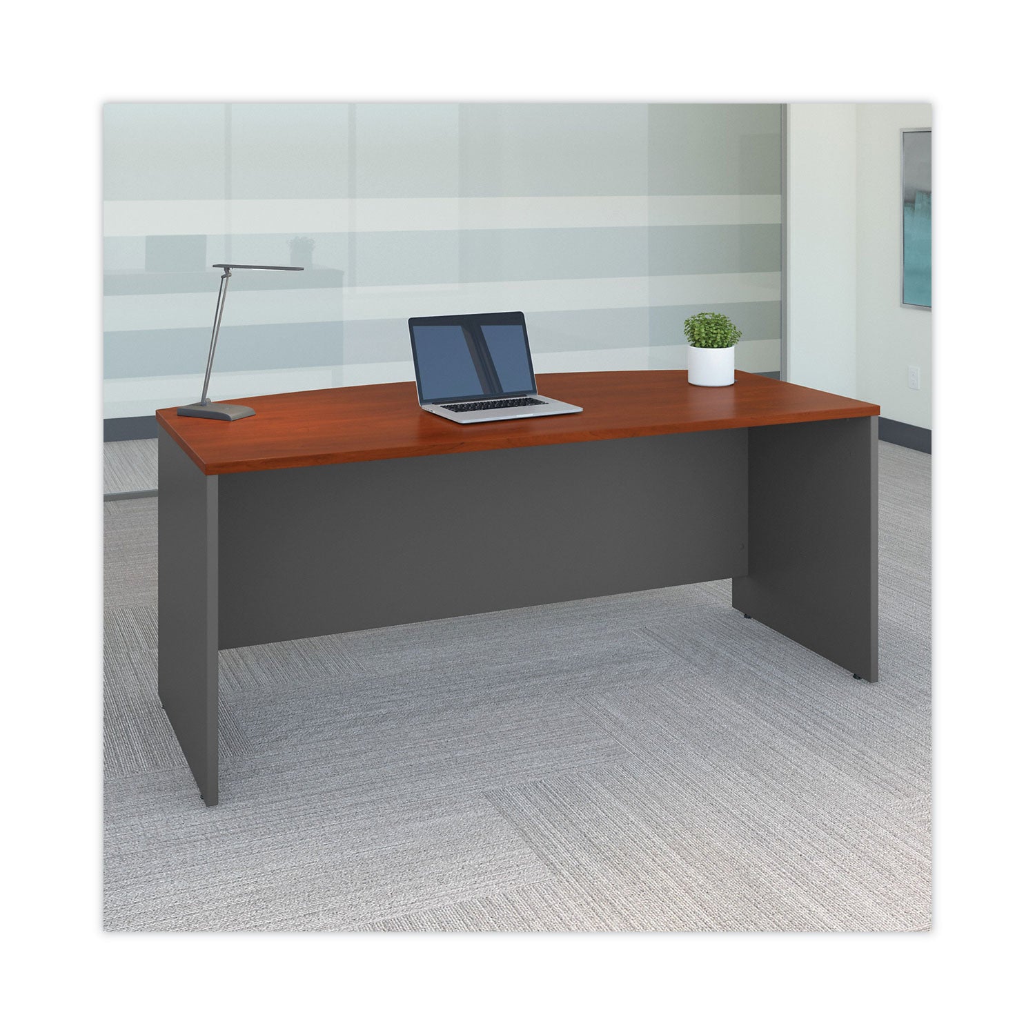 Series C Collection Bow Front Desk, 71.13" x 36.13" x 29.88", Hansen Cherry/Graphite Gray -
