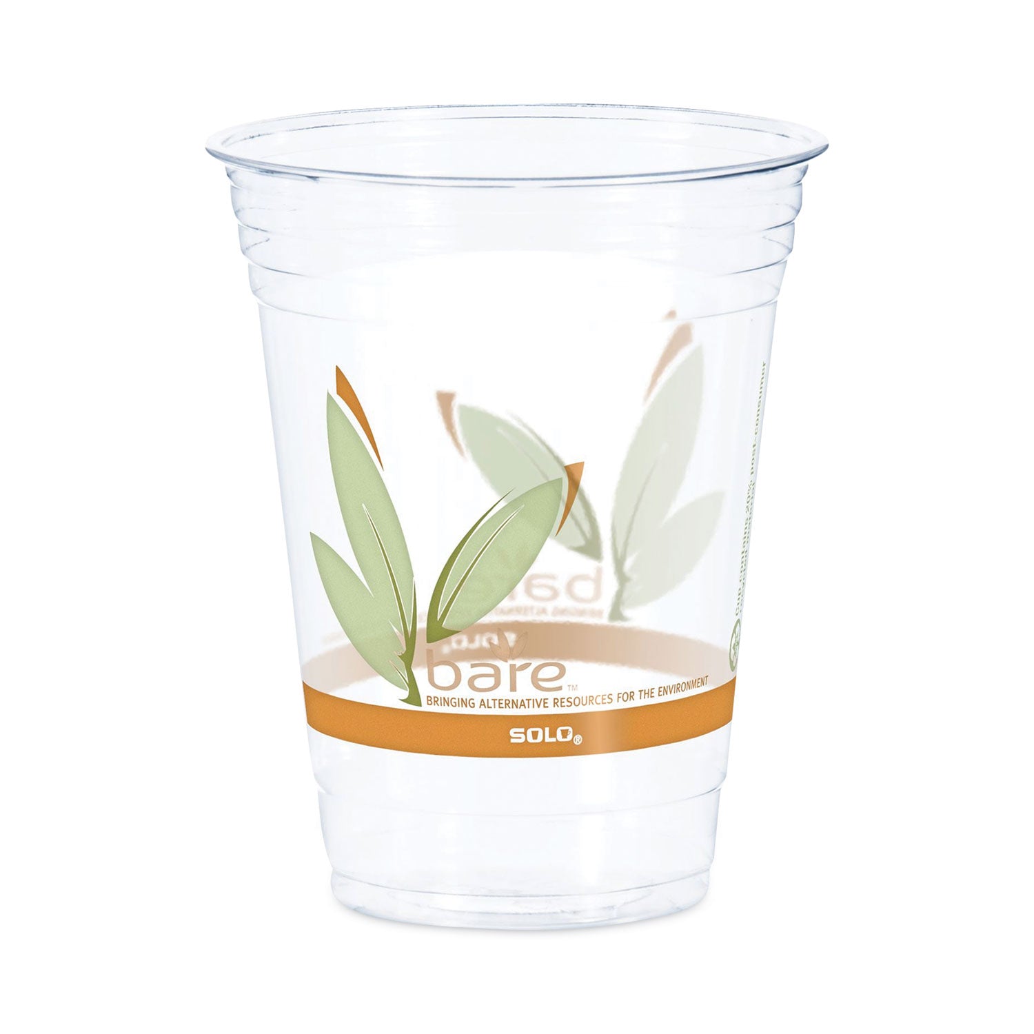 Bare Eco-Forward RPET Cold Cups, 16 oz to 18 oz, Leaf Design, Clear, 50/Pack -