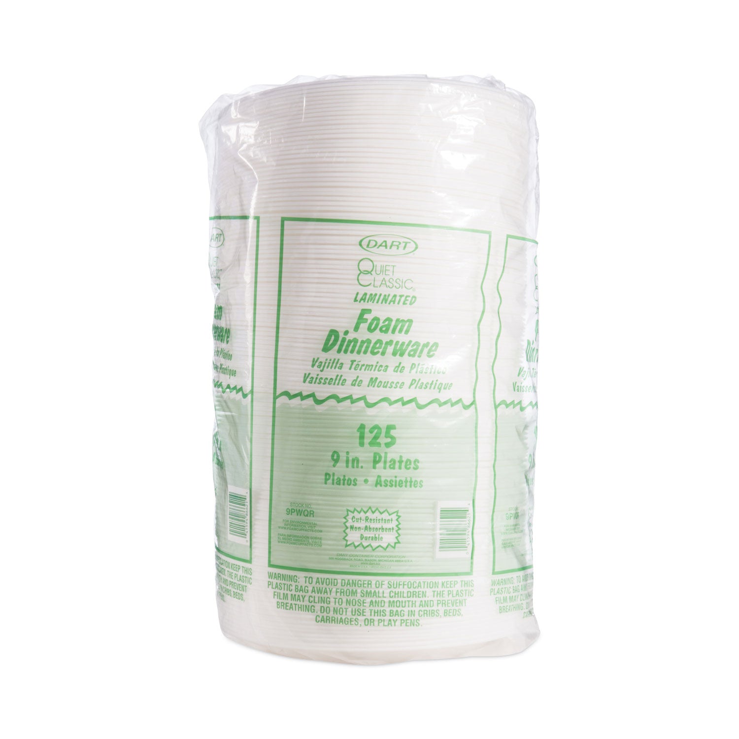Quiet Classic Laminated Foam Dinnerware Plate, 9" dia, White, 125/Pack -