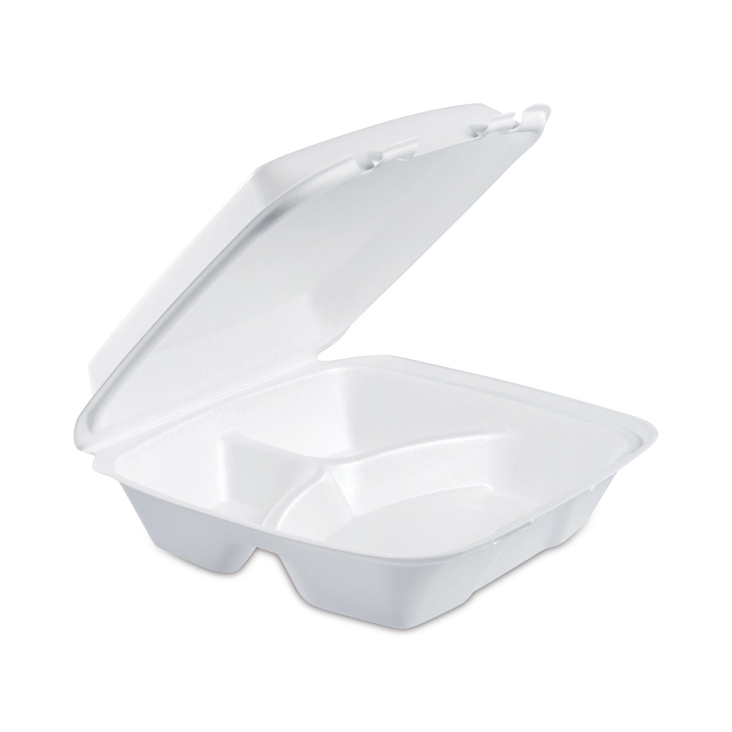 Foam Hinged Lid Container, 3-Compartment, 8 oz, 9 x 9.4 x 3, White, 200/Carton -