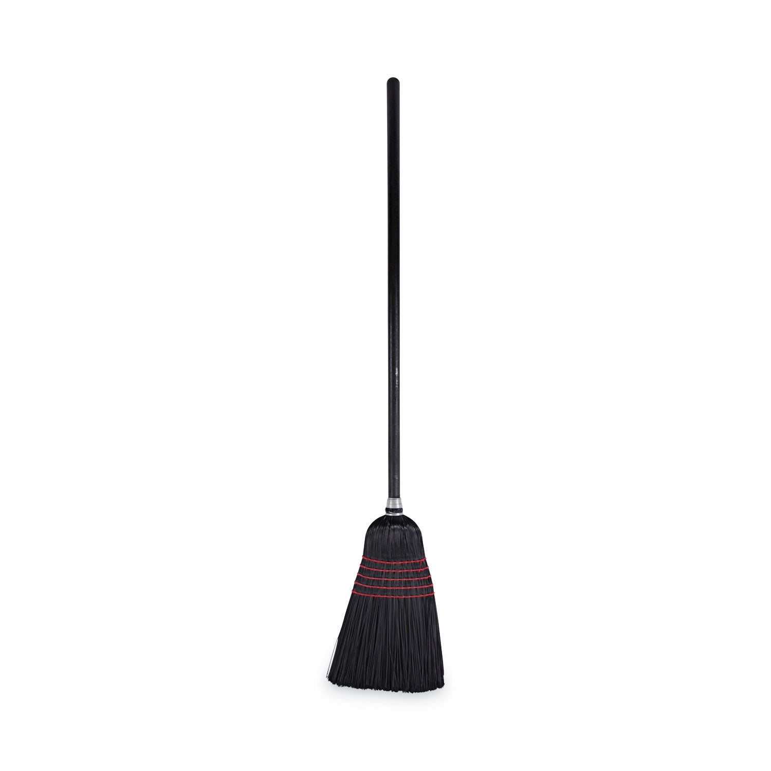 Flagged Tip Poly Bristle Janitor Brooms, 10 x 58.5, Wood Handle, Natural/Black, 12/Carton -
