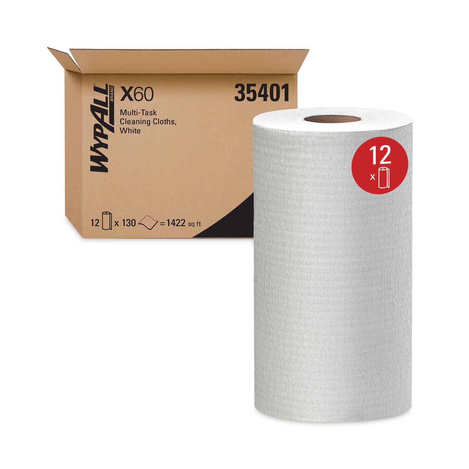 General Clean X60 Cloths, Small Roll, 9.8 x 13.4, White, 130/Roll, 12 Rolls/Carton -