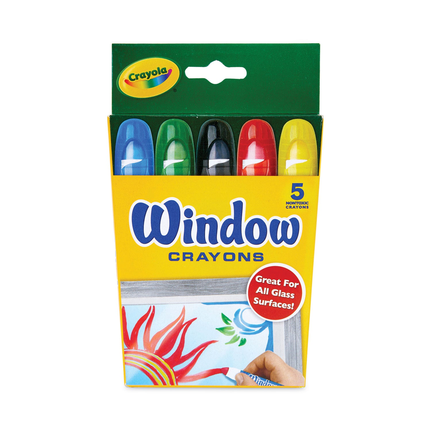 Washable Window Crayons, Assorted Colors, 5/Set -