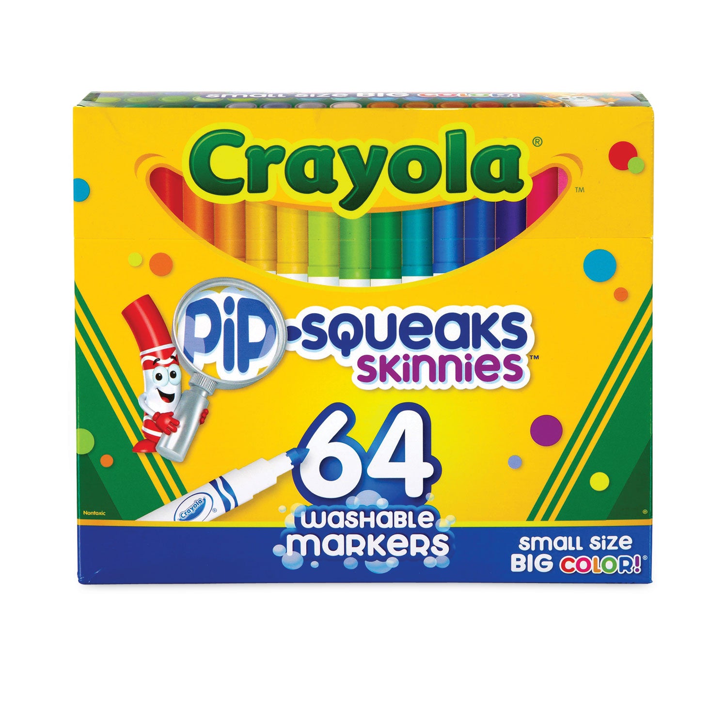 Pip-Squeaks Skinnies Washable Markers, Medium Bullet Tip, Assorted Colors, 64/Pack -