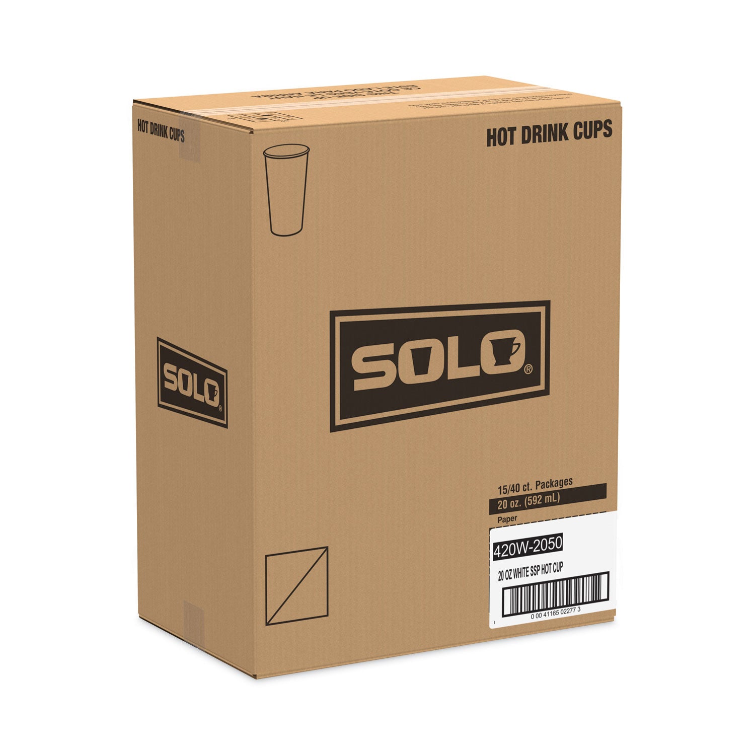 Single-Sided Poly Paper Hot Cups, 20 oz, White, 600/Carton -