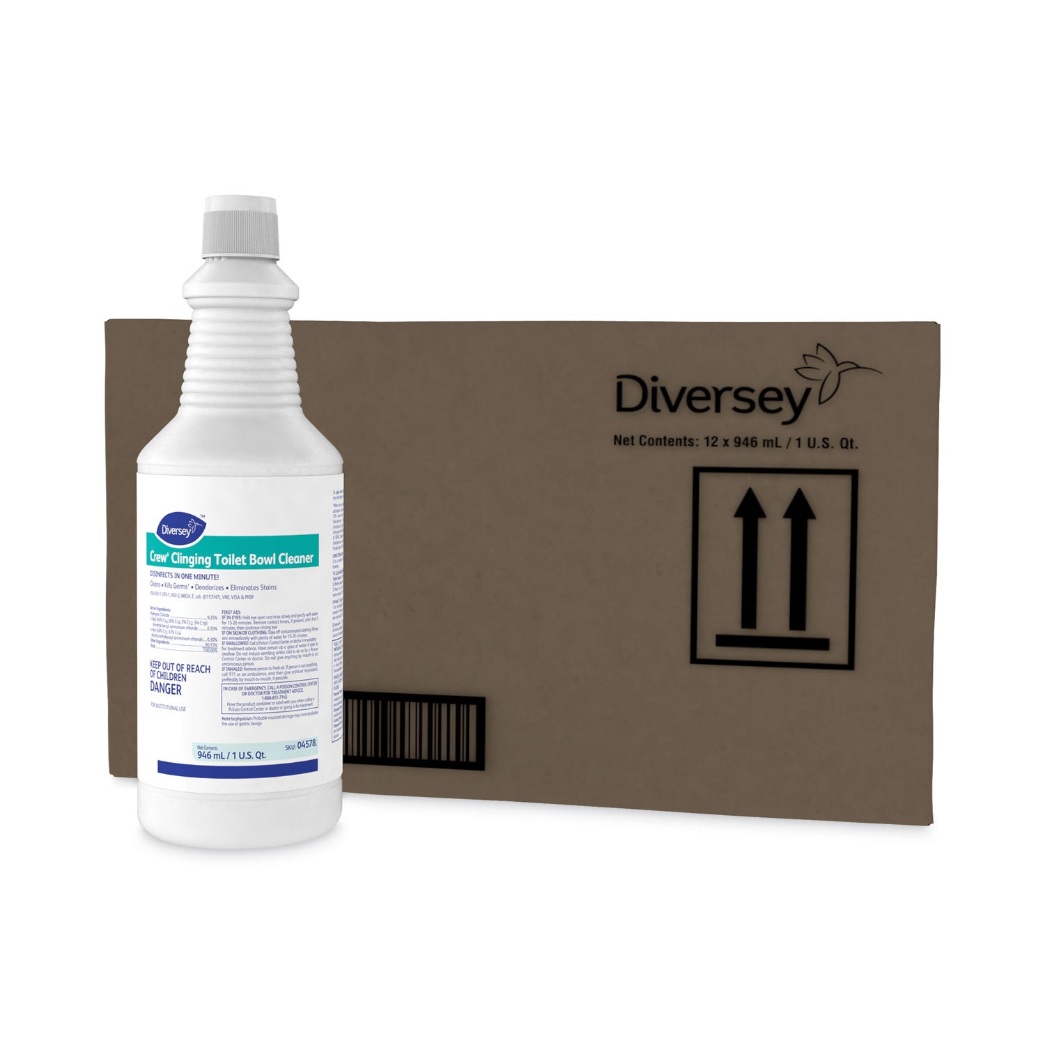 Crew Clinging Toilet Bowl Cleaner, Floral Scent, Liquid, 1 qt. Bottle, 12/CT -