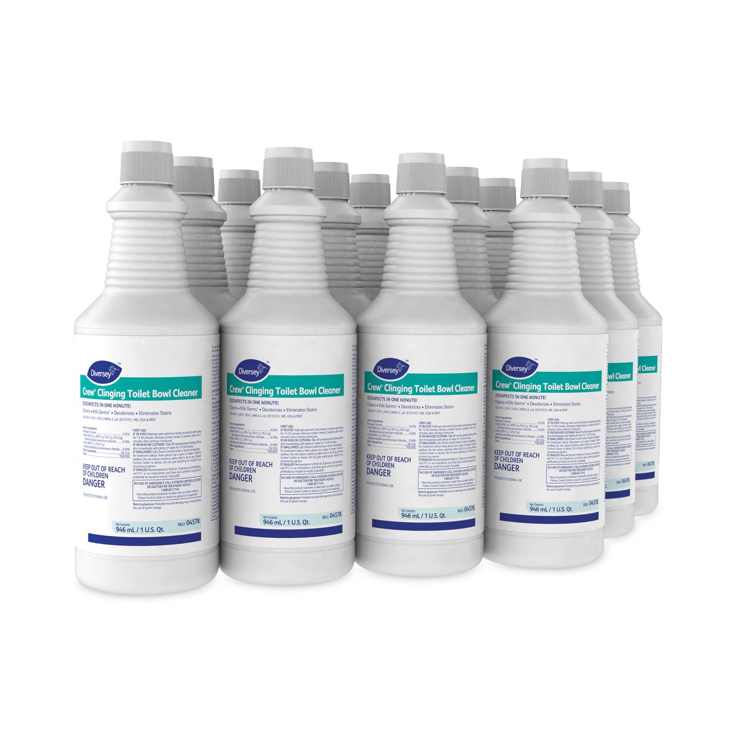 Crew Clinging Toilet Bowl Cleaner, Floral Scent, Liquid, 1 qt. Bottle, 12/CT -