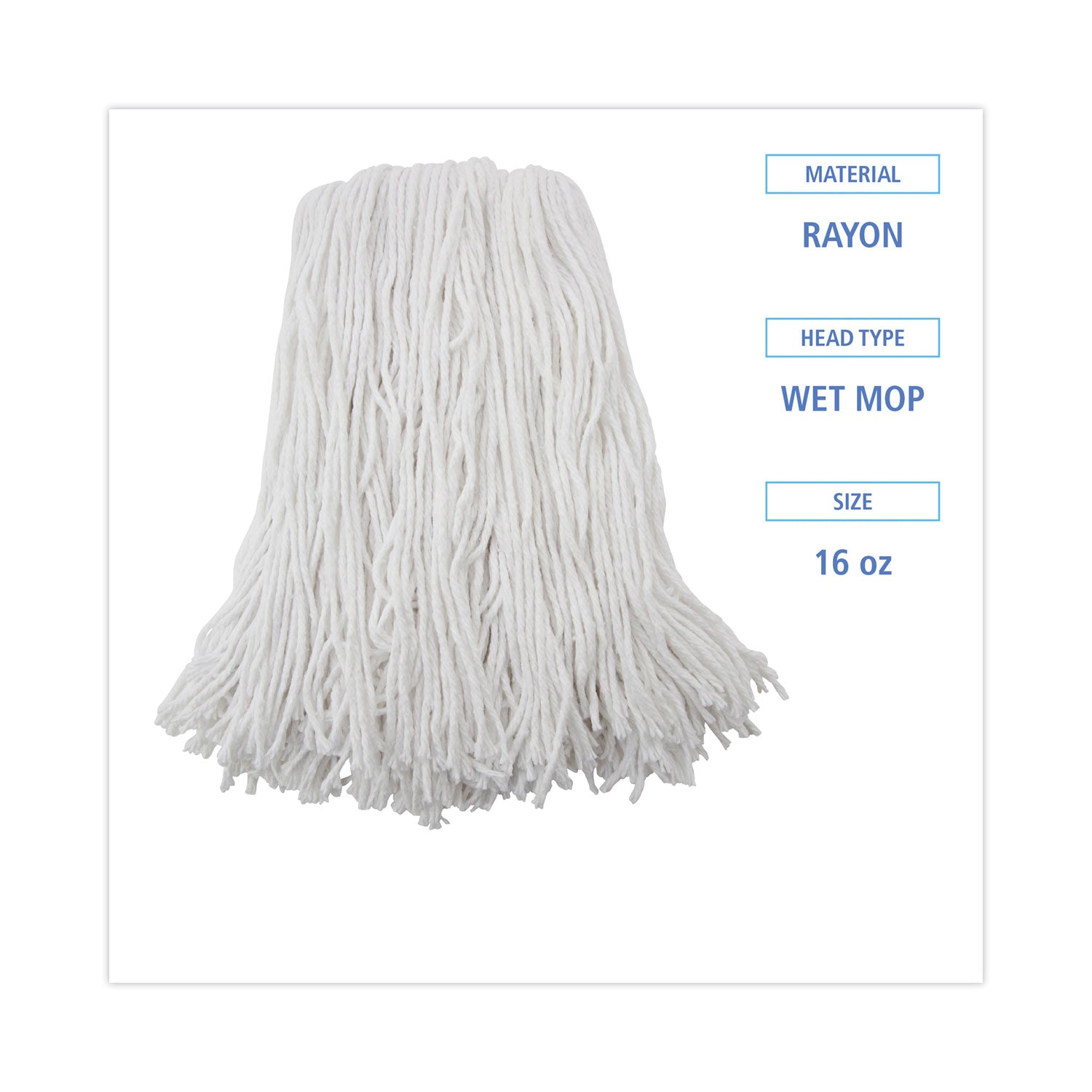 Premium Cut-End Wet Mop Heads, Rayon, 16oz, White, 12/Carton -