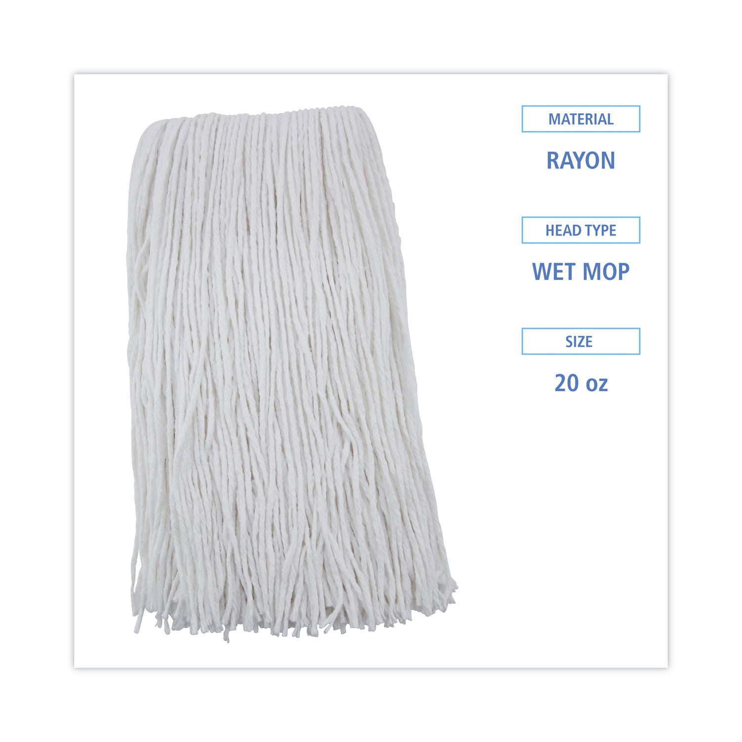 Premium Cut-End Wet Mop Heads, Rayon, 20oz, White, 12/Carton -