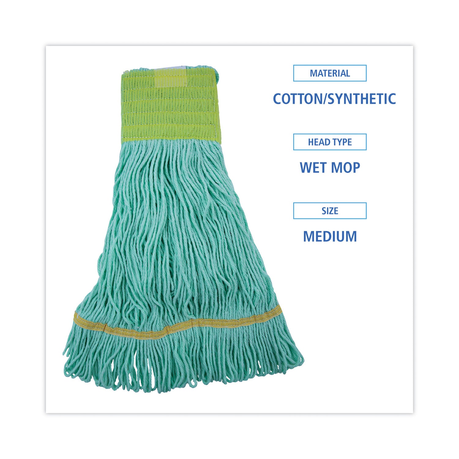 EcoMop Looped-End Mop Head, Recycled Fibers, Medium Size, Green, 12/Carton -