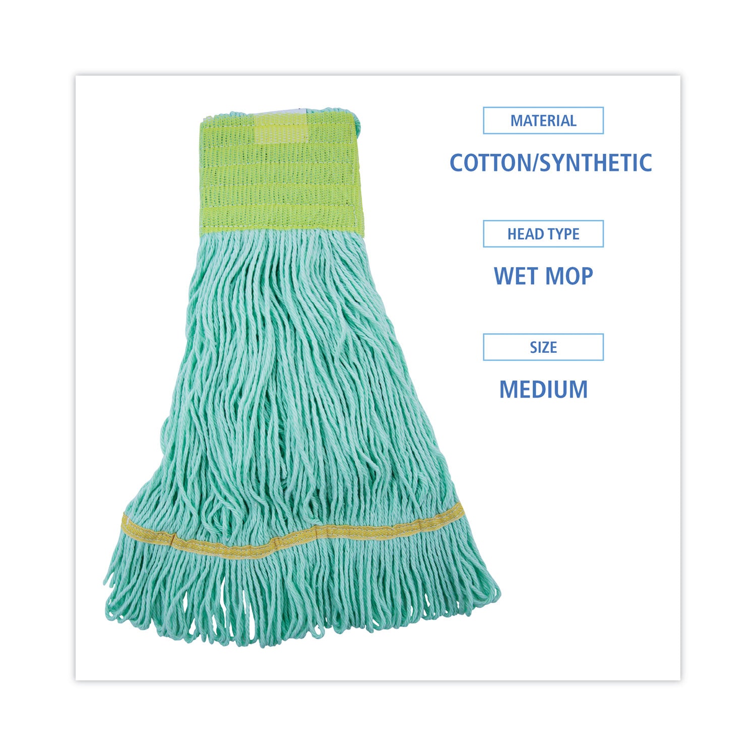EcoMop Looped-End Mop Head, Recycled Fibers, Medium Size, Green -