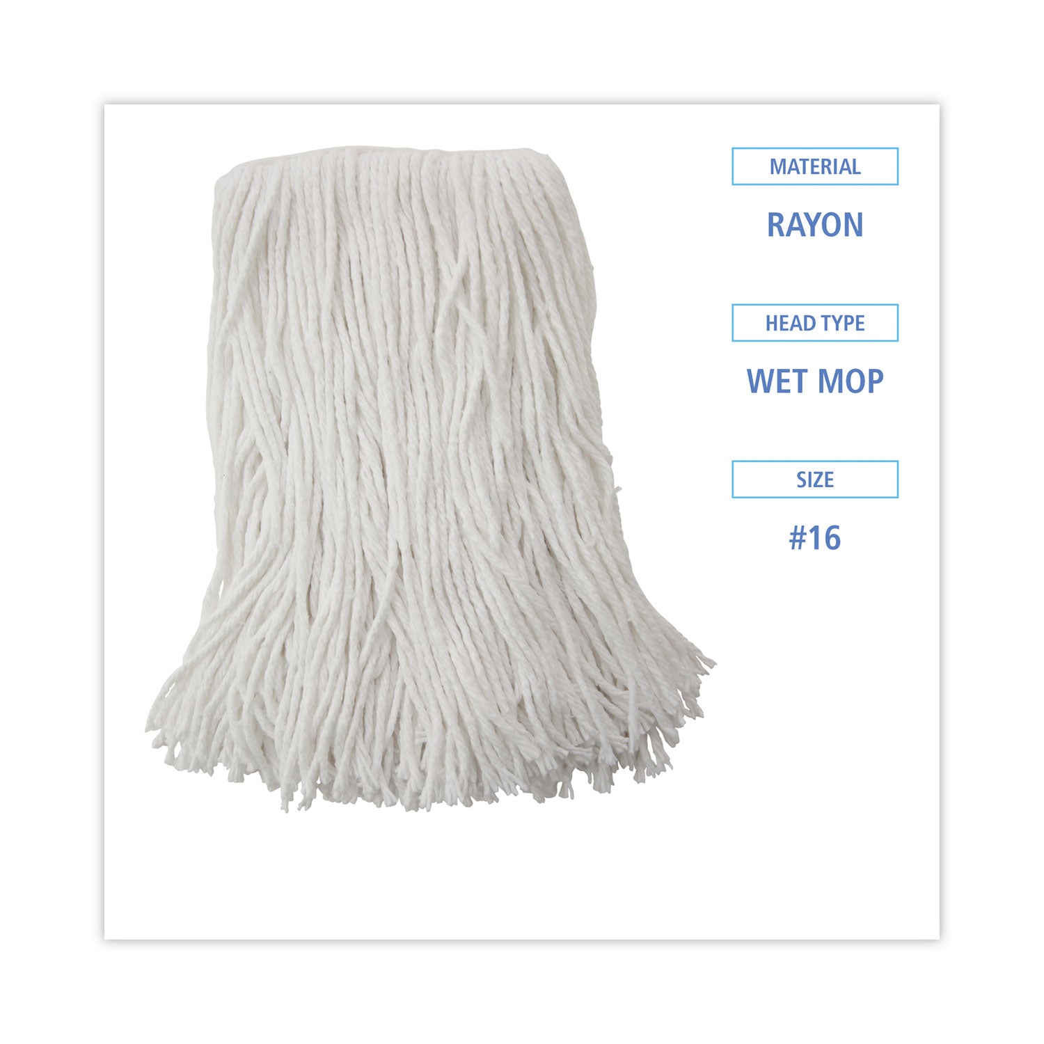 Mop Head, Value Standard Head, Rayon Fiber, Cut-End, Size No. 16, White, 12/Carton -
