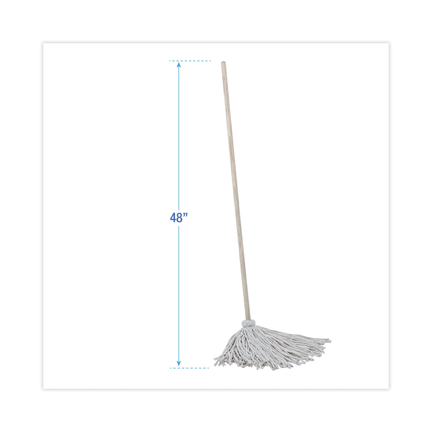 Handle/Deck Mops, #16 White Cotton Head, 48" Natural Wood Handle -