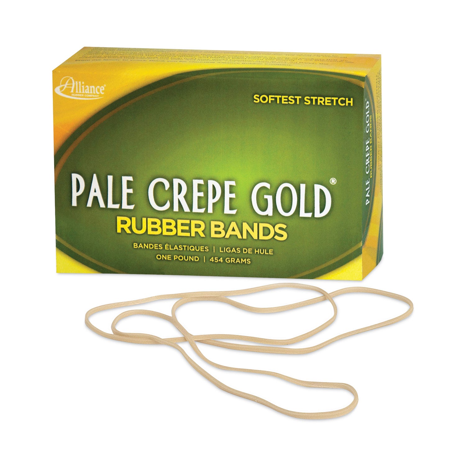 Pale Crepe Gold Rubber Bands, Size 117B, 0.06" Gauge, Golden Crepe, 1 lb Box, 300/Box -