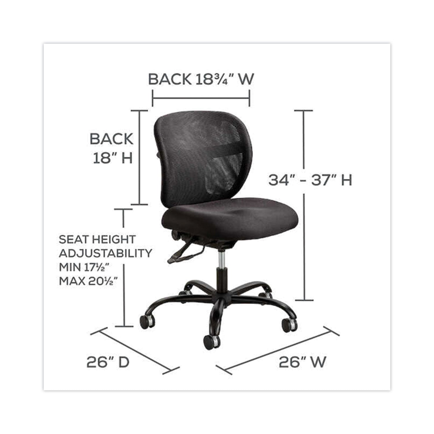 Vue Intensive-Use Mesh Task Chair, Supports Up to 500 lb, 18.5" to 21" Seat Height, Black Vinyl Seat/Back, Black Base -