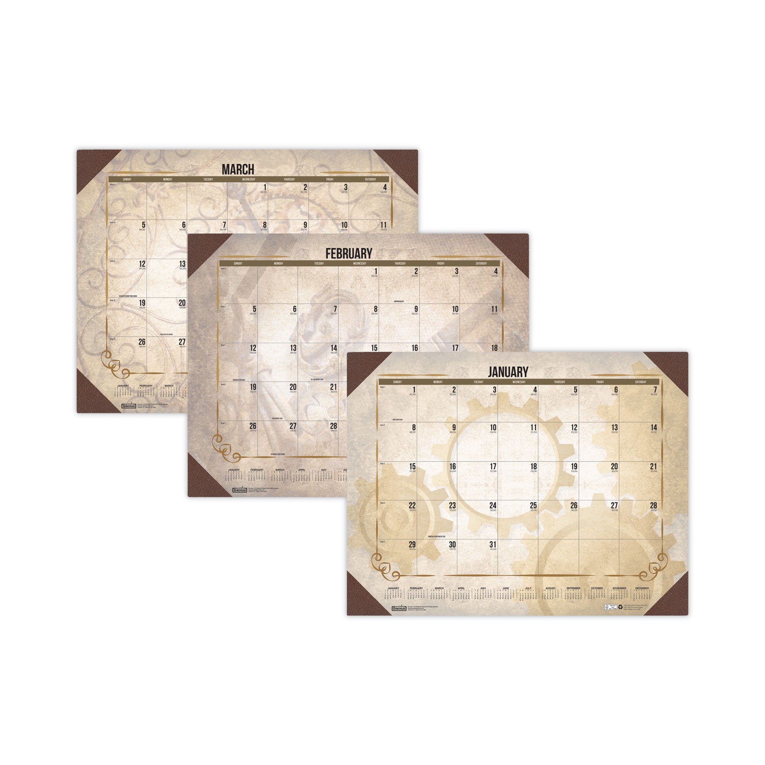 recycled-vintage-desk-pad-calendar-vintage-artwork-22-x-17-sepia-sheets-brown-corners-12-month-jan-dec-2024_hod157 - 1