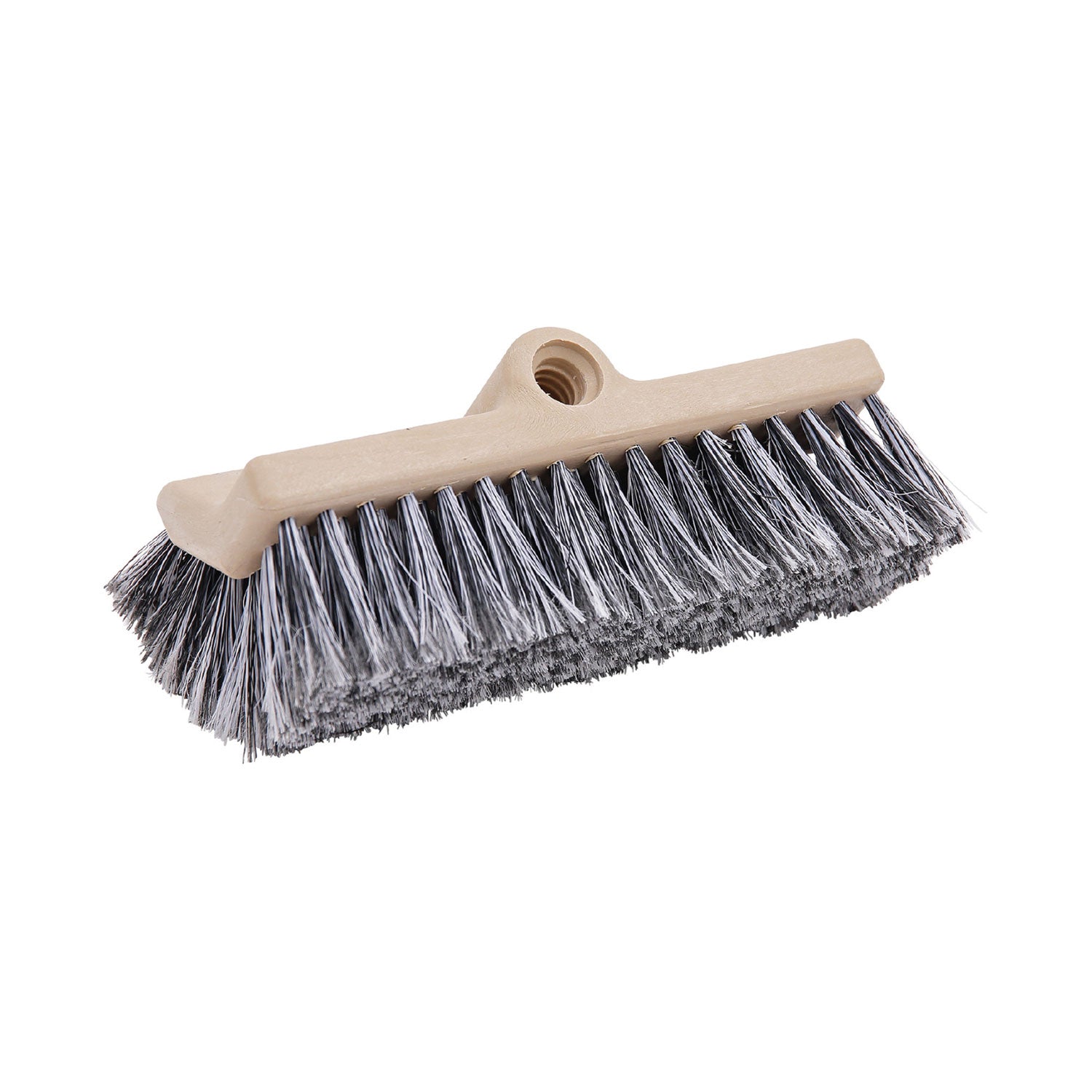 Dual-Surface Black Polypropylene Bristles, 10" Brush, Brown Plastic Handle -
