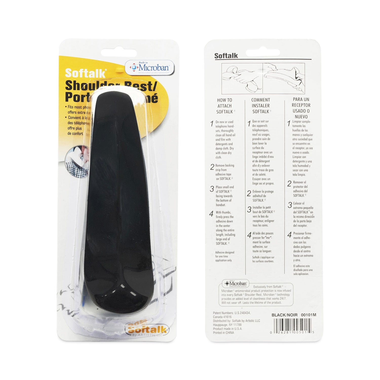 Standard Telephone Shoulder Rest, 2.63 x 7.5 x 2.25, Black -