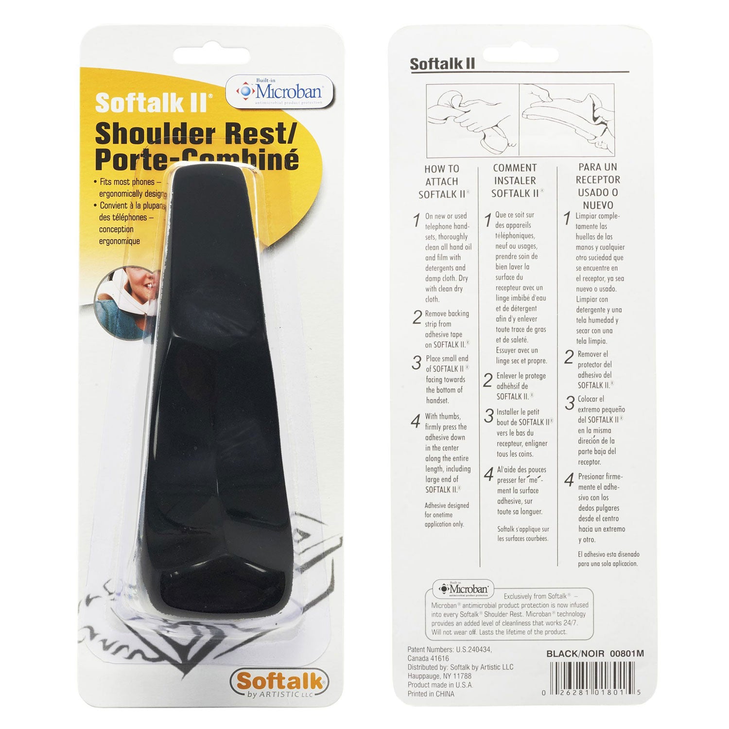 Softalk II Telephone Shoulder Rest, 2 x 6.75 x 2.5, Black -