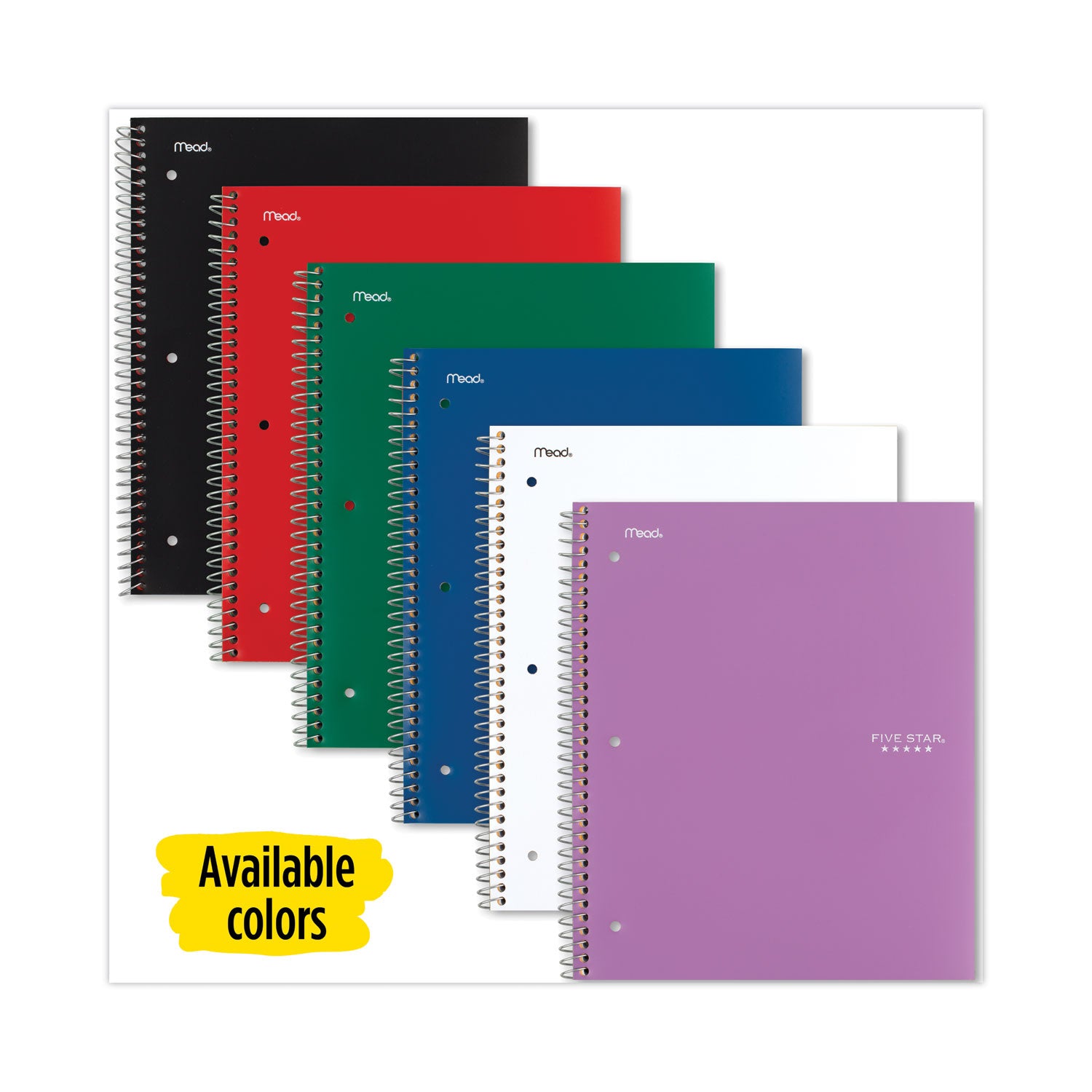 Wirebound Notebook with Eight Pockets, 5-Subject, Medium/College Rule, Randomly Assorted Cover Color, (200) 11 x 8.5 Sheets -