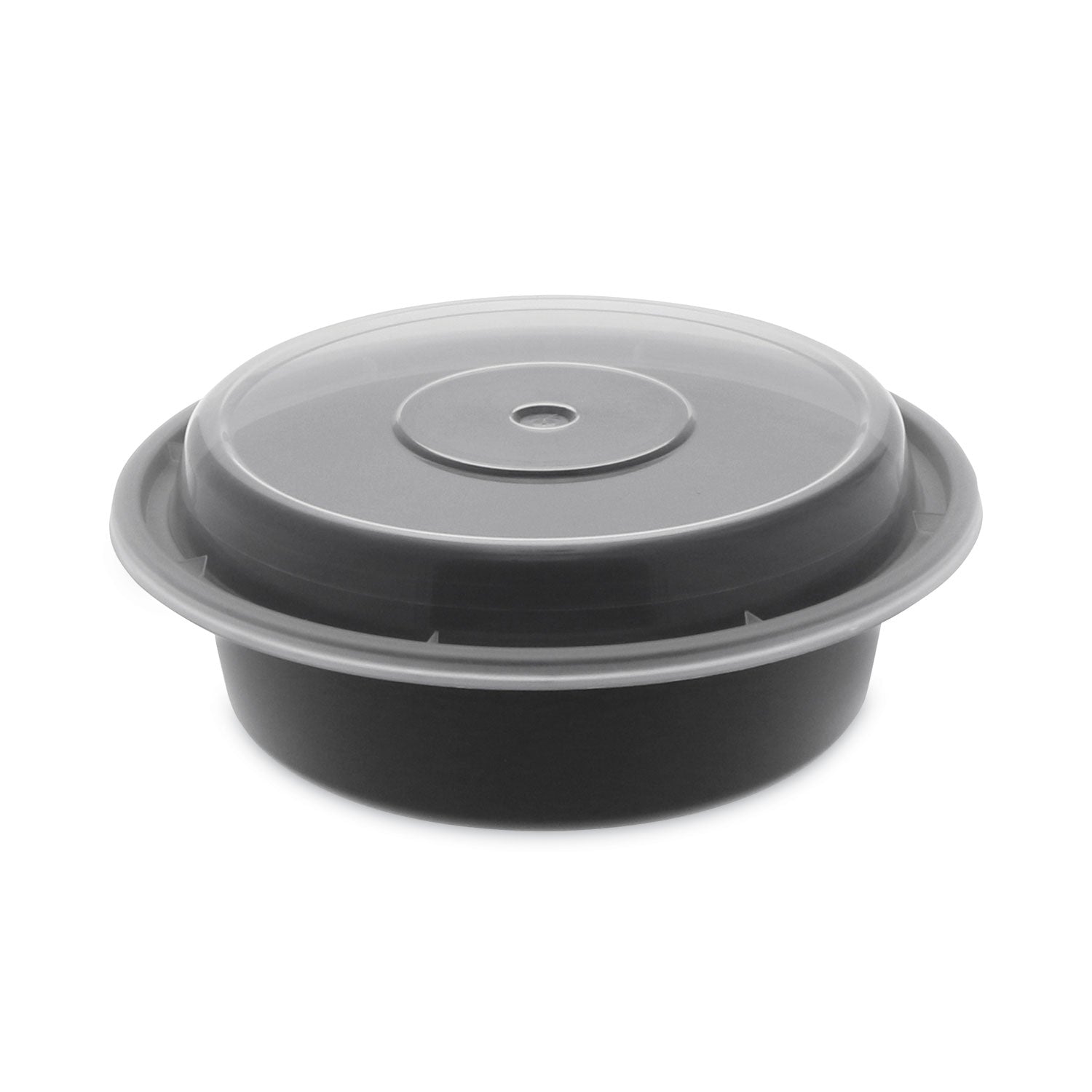 Newspring VERSAtainer Microwavable Containers, 16 oz, 6" Diameter, Black/Clear, Plastic, 150/Carton -
