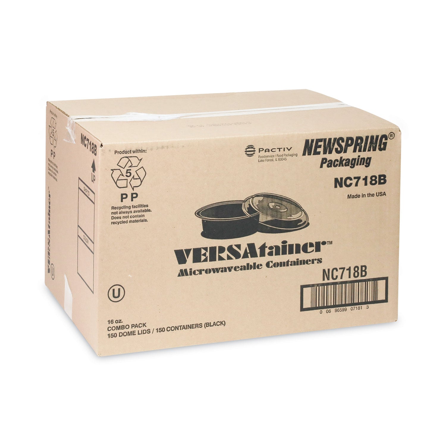 Newspring VERSAtainer Microwavable Containers, 16 oz, 6" Diameter, Black/Clear, Plastic, 150/Carton -