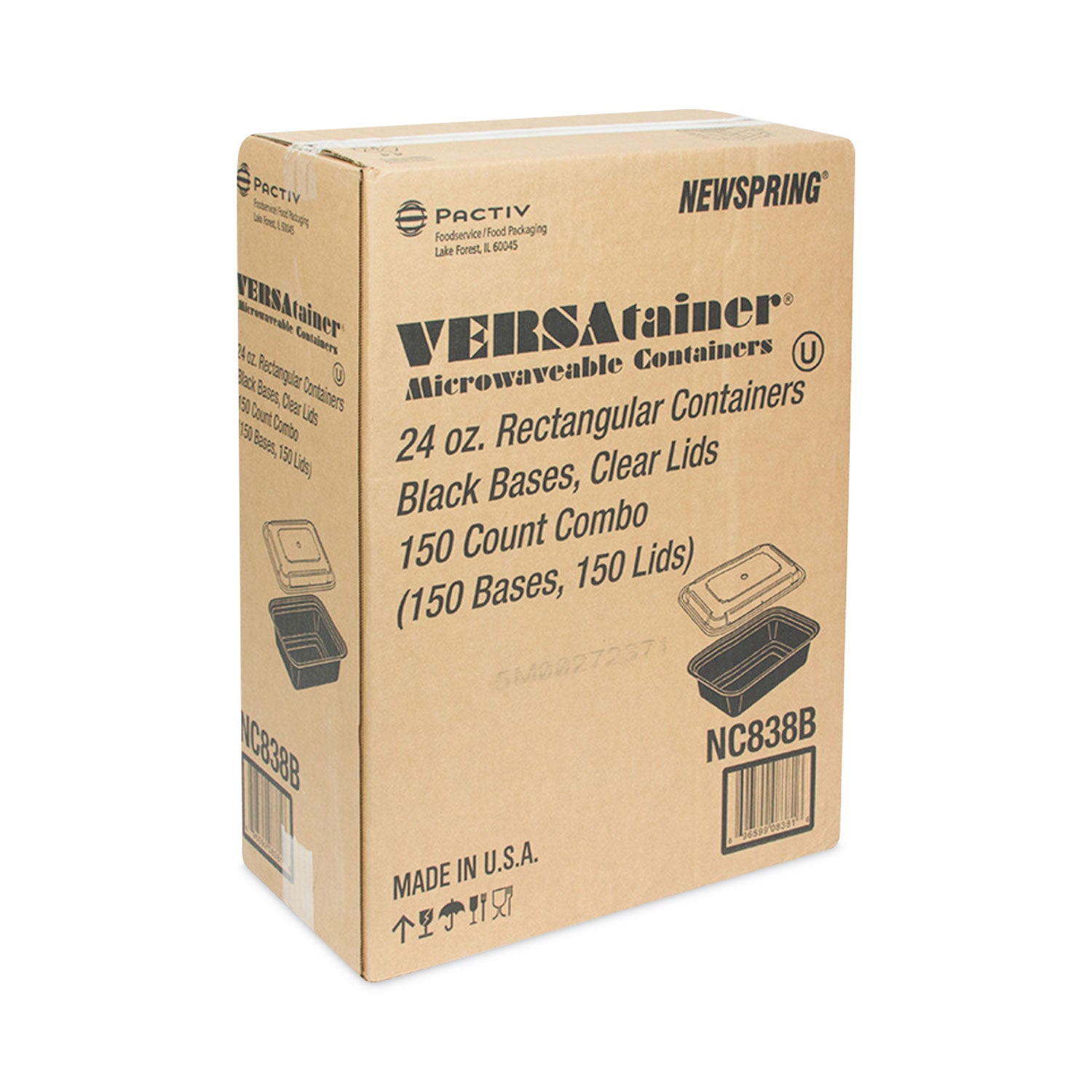 Newspring VERSAtainer Microwavable Containers, 24 oz, 5 x 7.25 x 2, Black/Clear, Plastic, 150/Carton -