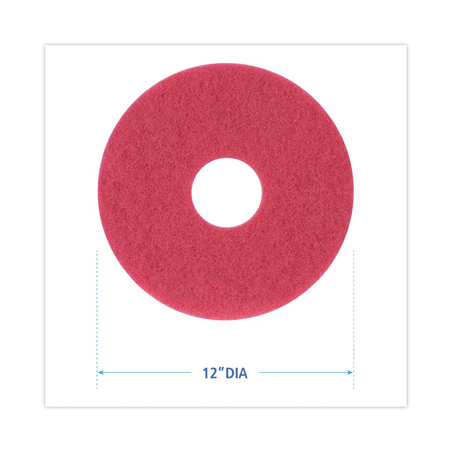 Buffing Floor Pads, 12" Diameter, Red, 5/Carton -
