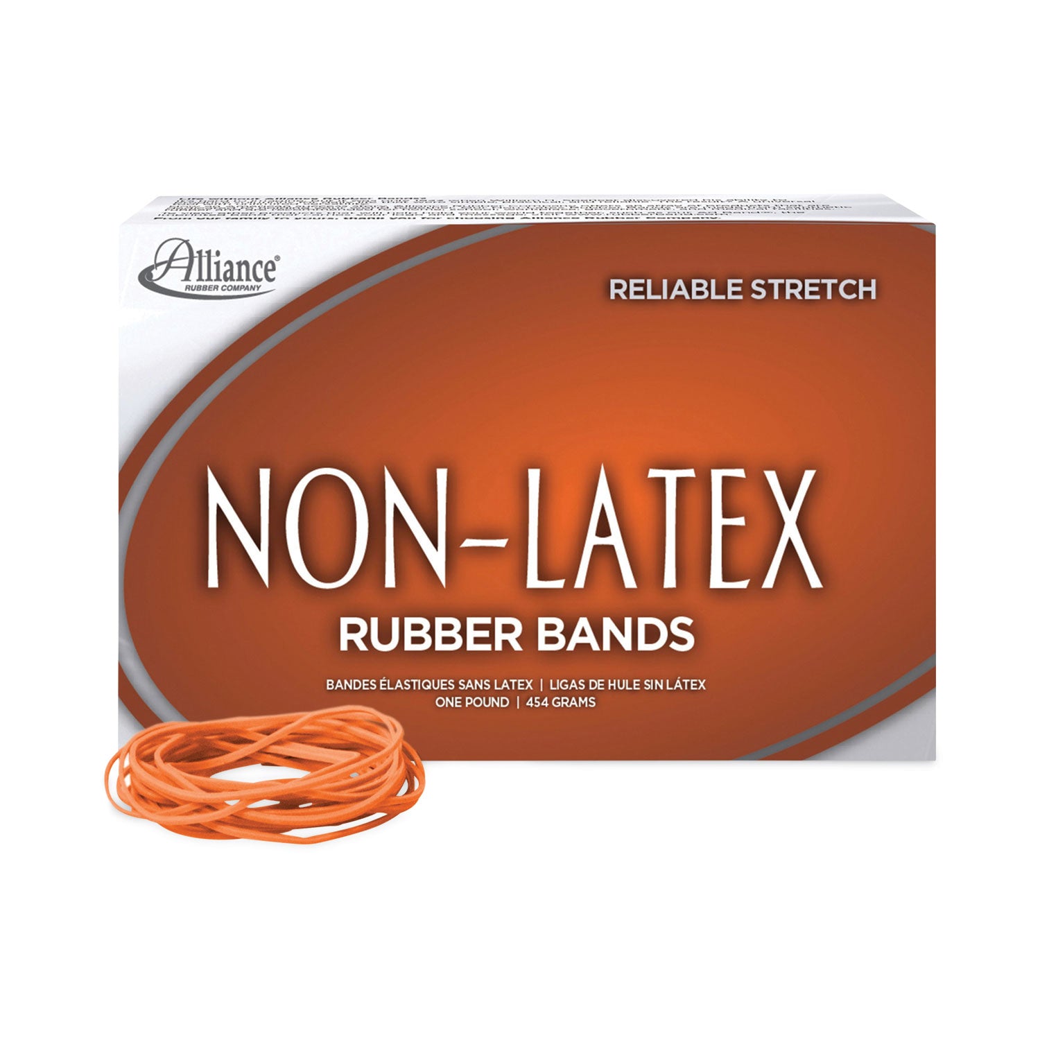 Non-Latex Rubber Bands, Size 19, 0.04" Gauge, Orange, 1 lb Box, 1,440/Box -