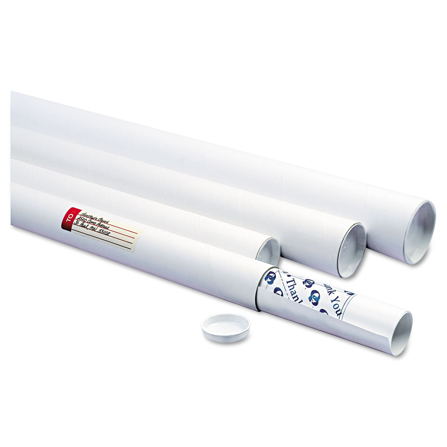White Mailing Tubes, 24" Long, 3" Diameter, White, 25/Carton -