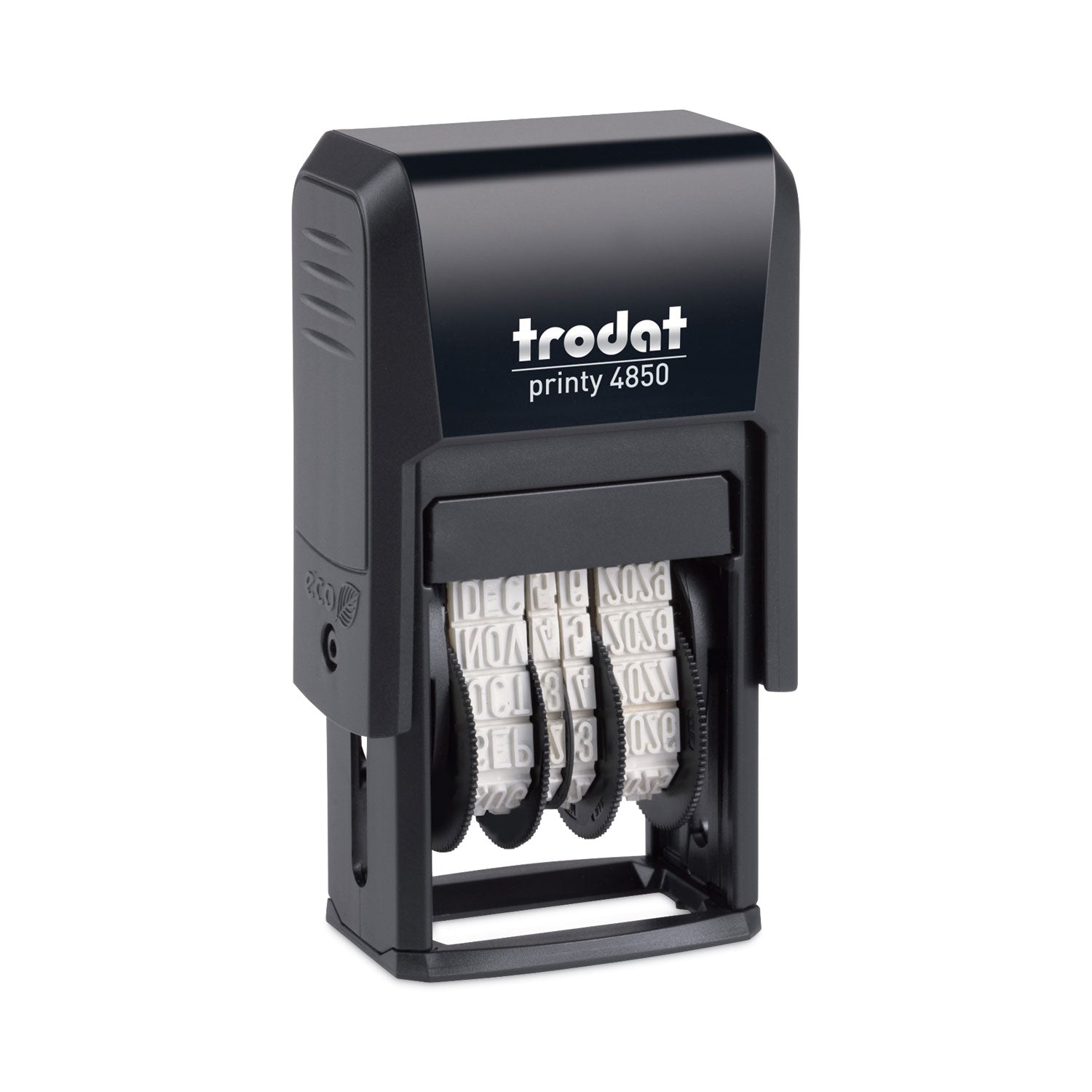 Printy Economy Micro 5-in-1 Date Stamp with Text Plates, Self-Inking, 1" x 0.75", Blue/Red -
