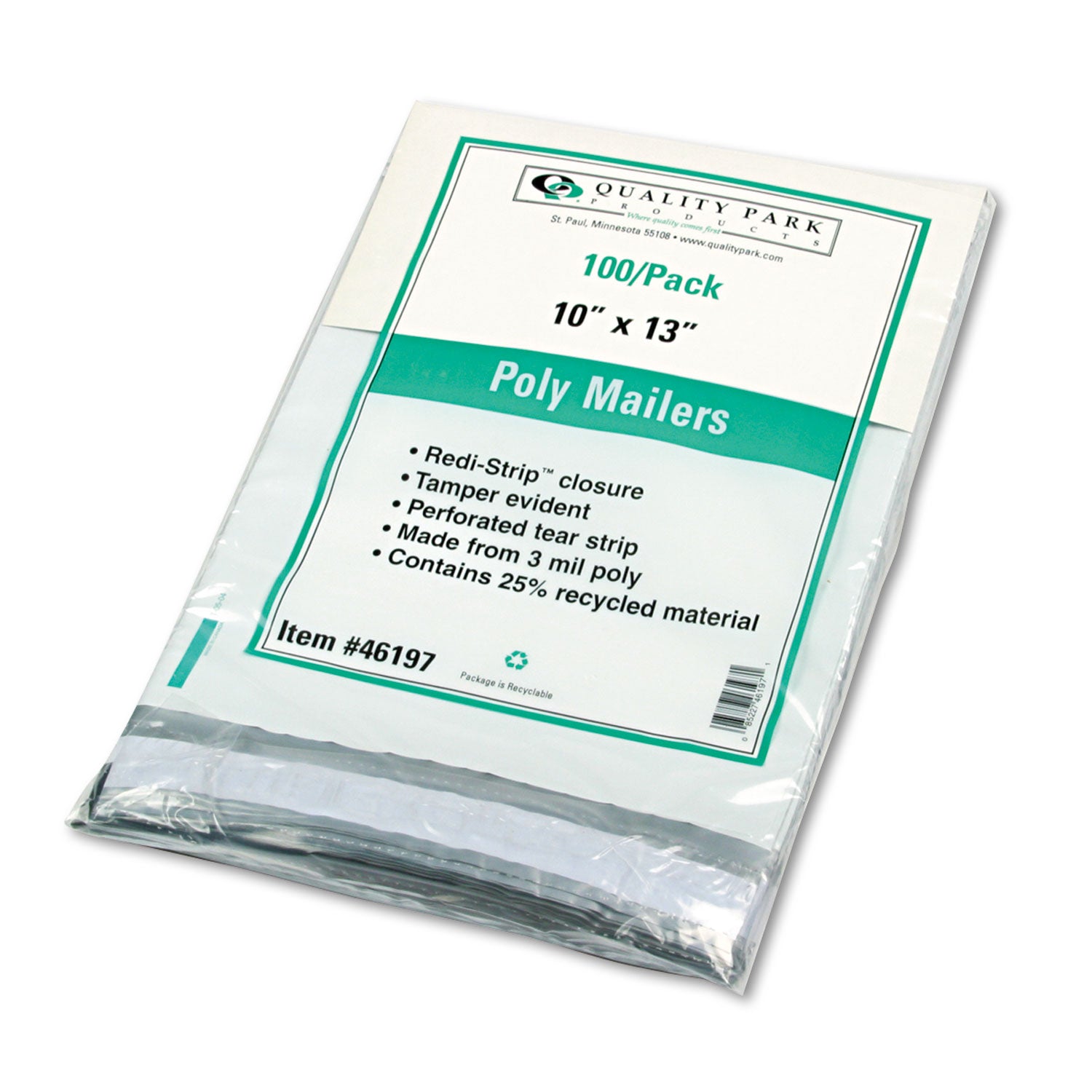 Redi-Strip Poly Mailer, #4, Square Flap with Perforated Strip, Redi-Strip Adhesive Closure, 10 x 13, White, 100/Pack -