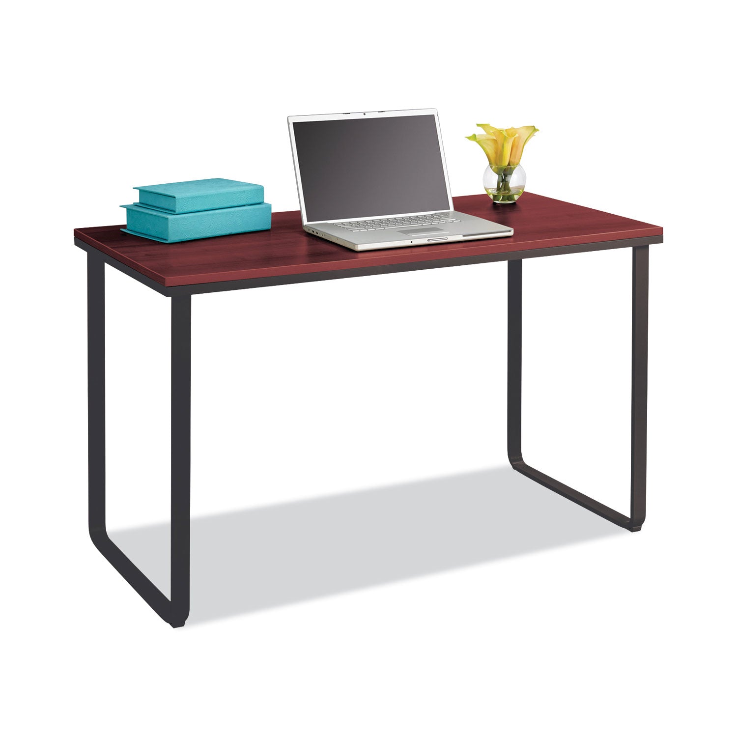 Steel Desk, 47.25" x 24" x 28.75", Cherry/Black -