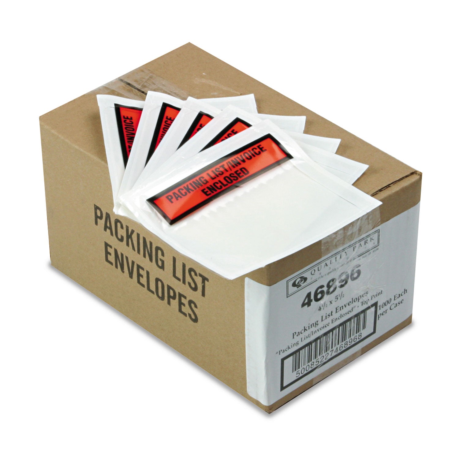 Self-Adhesive Packing List Envelope, Top-Print Front: Packing List/Invoice Enclosed, 4.5 x 5.5, Clear/Orange, 1,000/Carton -