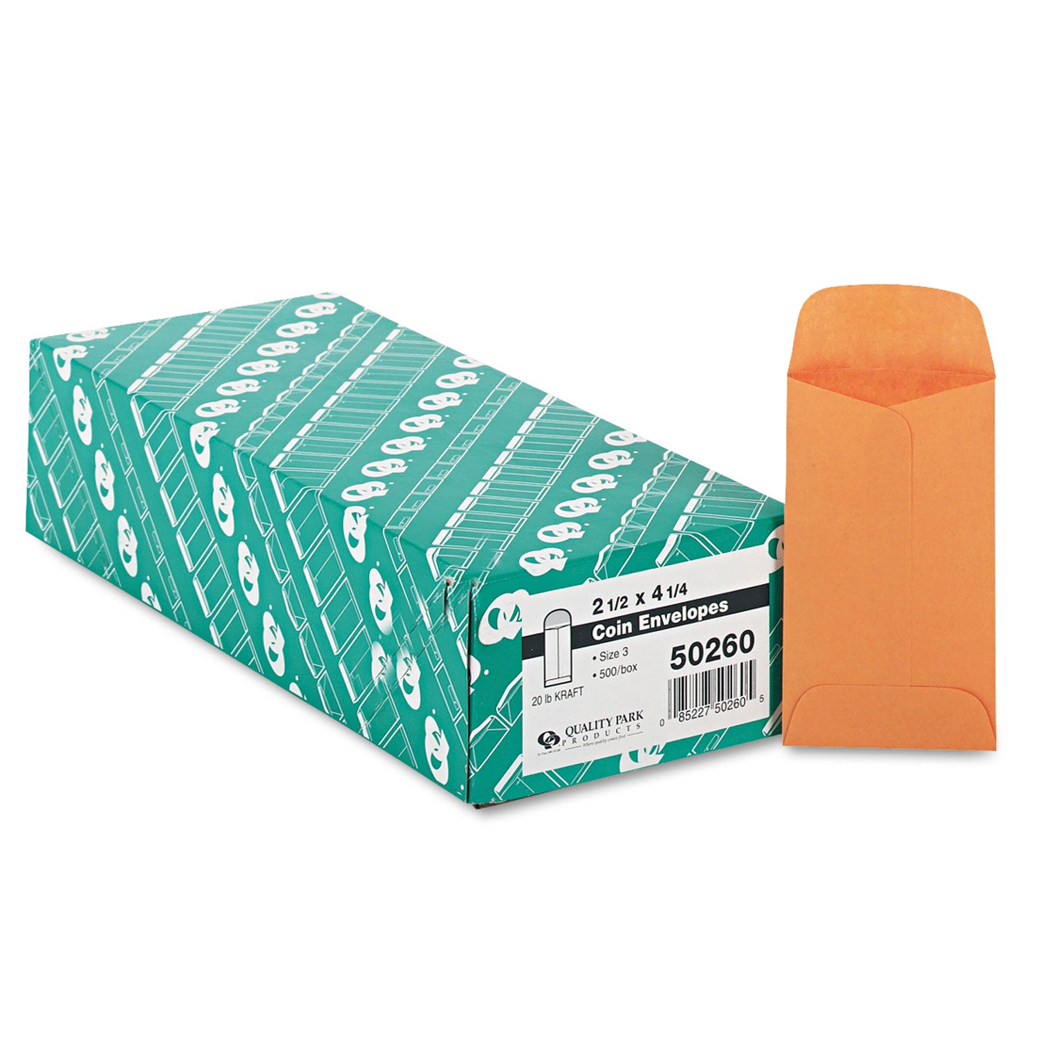 Kraft Coin and Small Parts Envelope, #3, Round Flap, Gummed Closure, 2.5 x 4.25, Brown Kraft, 500/Box -