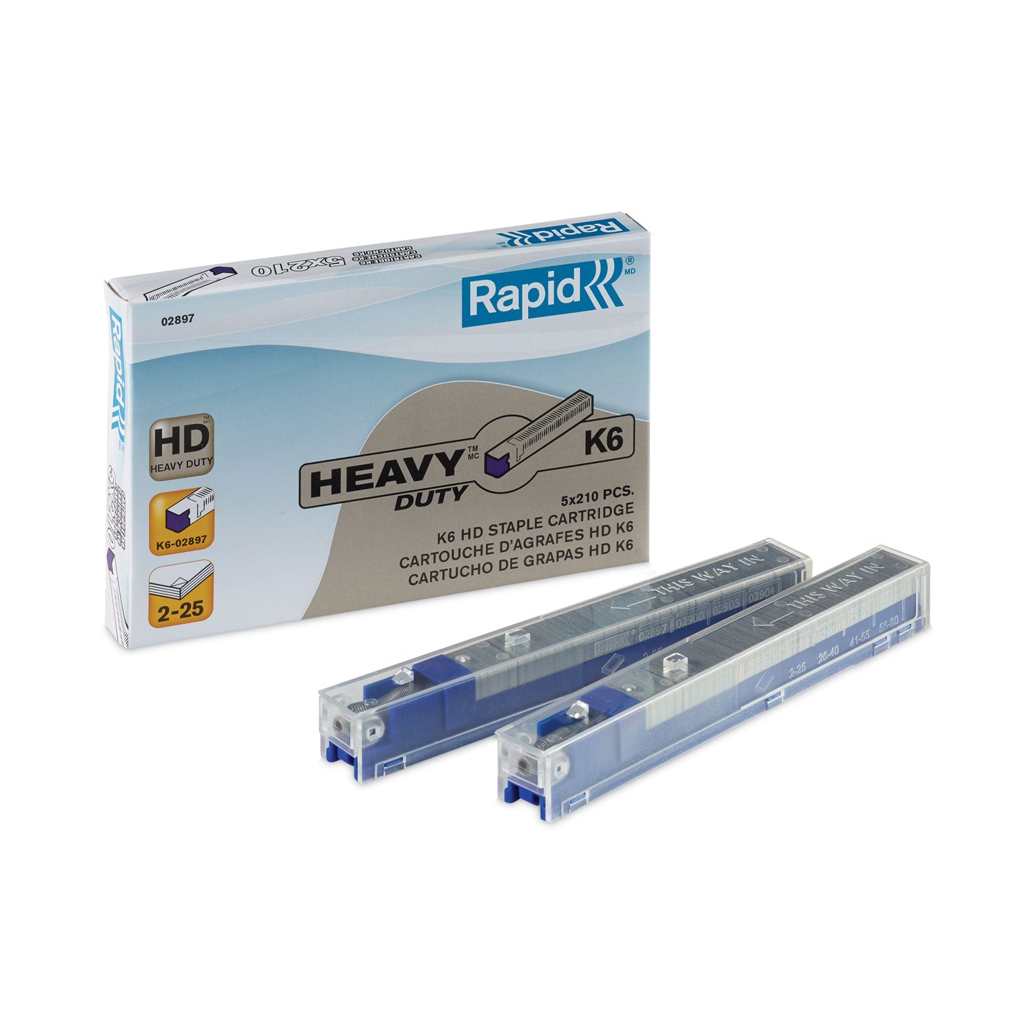 Staple Cartridge, 0.25" Leg, 0.5" Crown, Steel, 210/Cartridge, 5 Cartridges/Pack, 1,050/Pack -